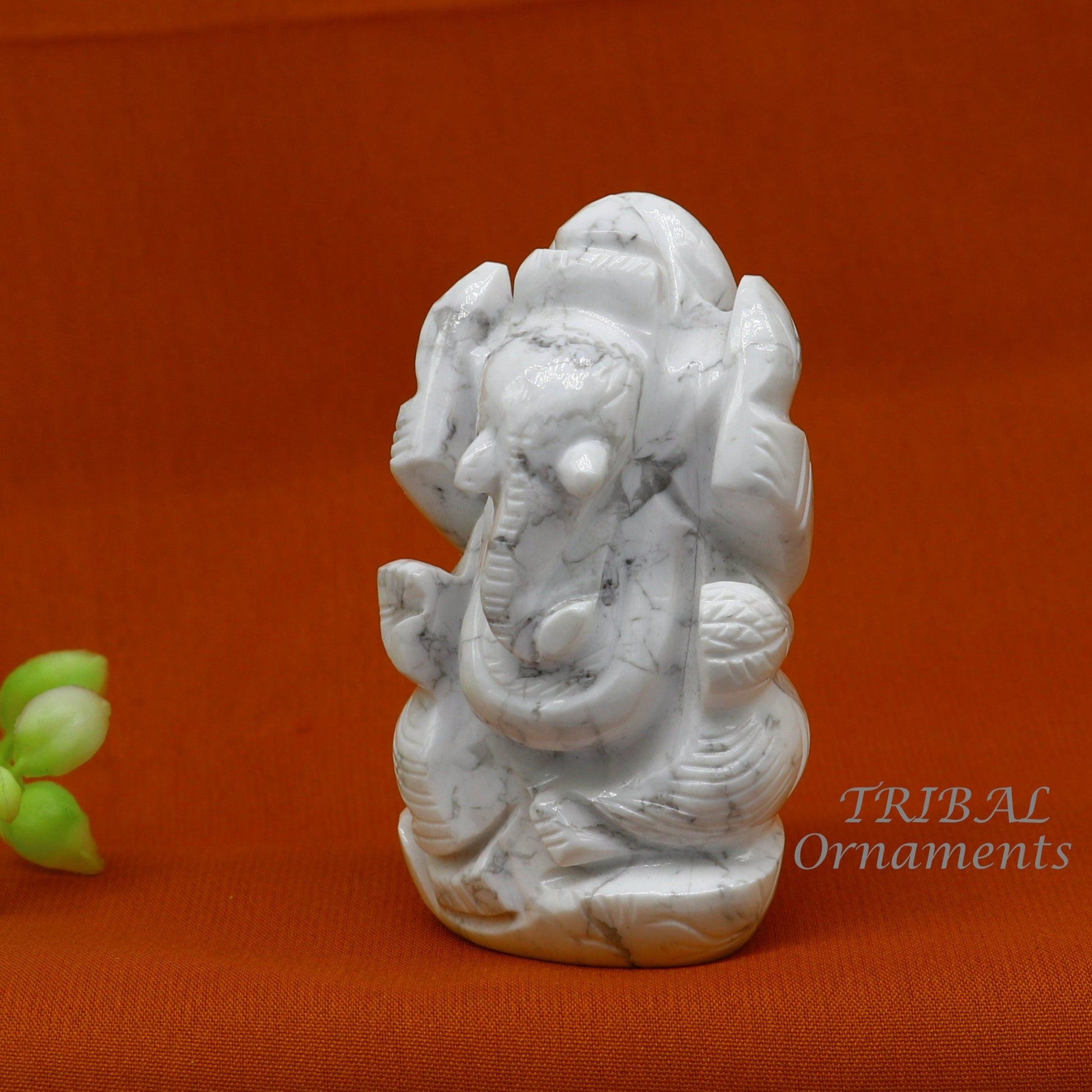Idol Ganesha handcrafted Natural howlite stone statue figurine, home temple God Ganesha stone sculpture for wealth and prosperity stna04 - TRIBAL ORNAMENTS