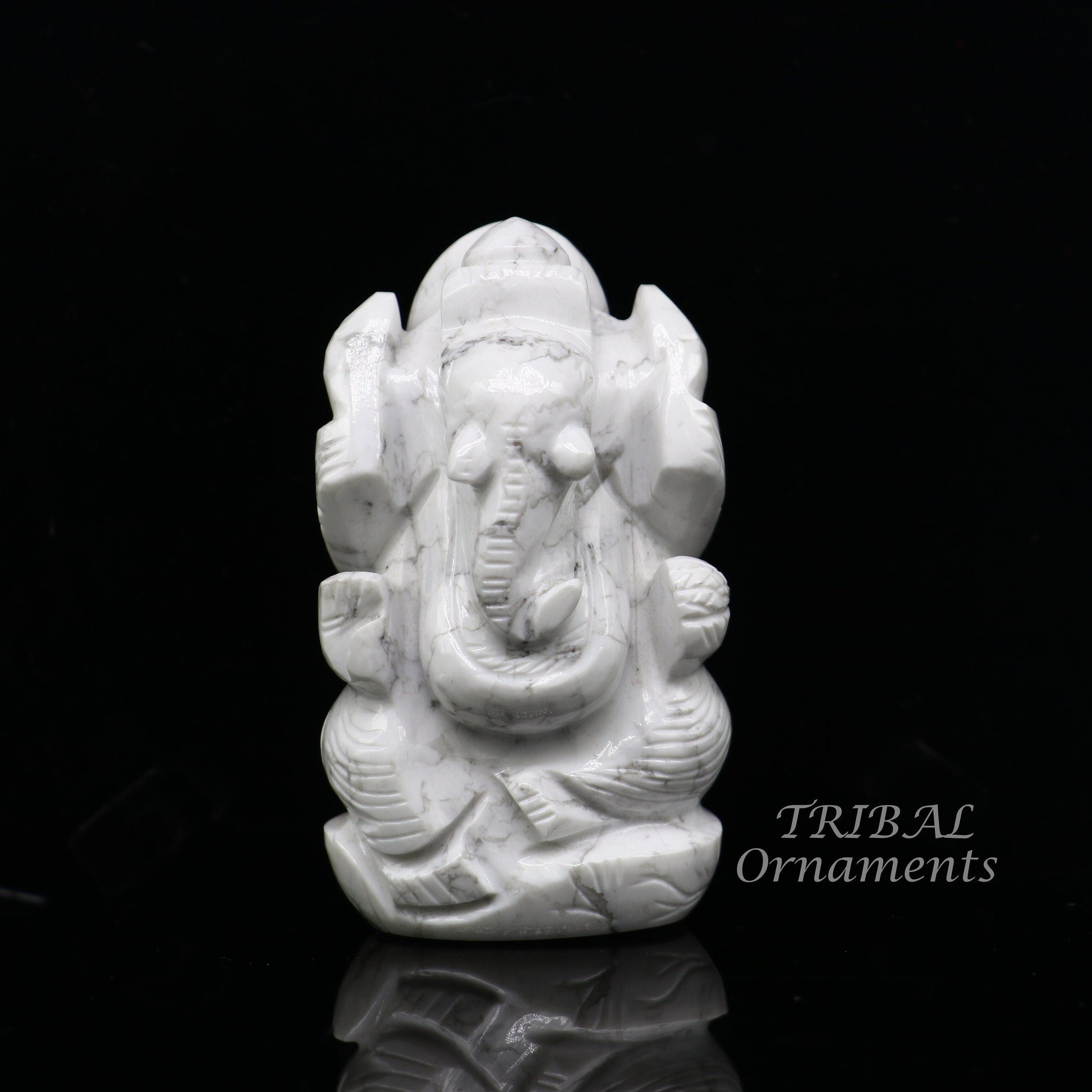 Idol Ganesha handcrafted Natural howlite stone statue figurine, home temple God Ganesha stone sculpture for wealth and prosperity stna04 - TRIBAL ORNAMENTS