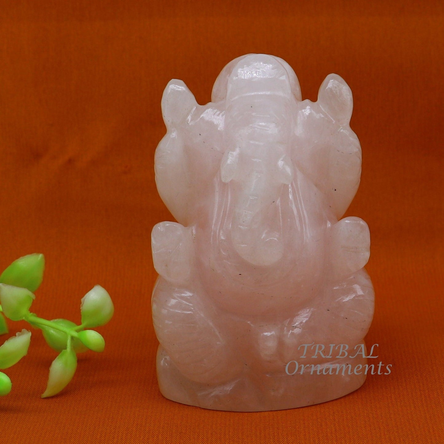 Idol Ganesha handcrafted Natural rose quartz stone statue figurine, home temple God Ganesha stone sculpture for wealth and prosperity stna05 - TRIBAL ORNAMENTS