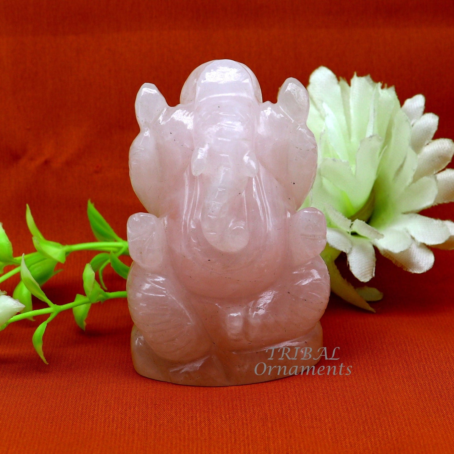 Idol Ganesha handcrafted Natural rose quartz stone statue figurine, home temple God Ganesha stone sculpture for wealth and prosperity stna05 - TRIBAL ORNAMENTS