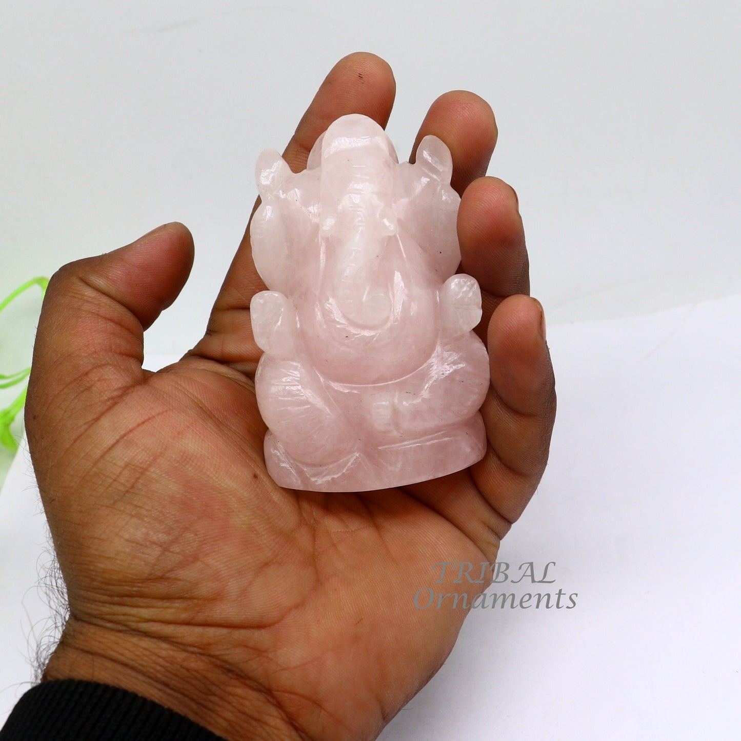 Idol Ganesha handcrafted Natural rose quartz stone statue figurine, home temple God Ganesha stone sculpture for wealth and prosperity stna05 - TRIBAL ORNAMENTS