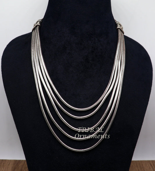 925 sterling silver fabulous smooth snake chain five strands multiline necklace jewelry, vintage wedding charm layered necklace set517 - TRIBAL ORNAMENTS