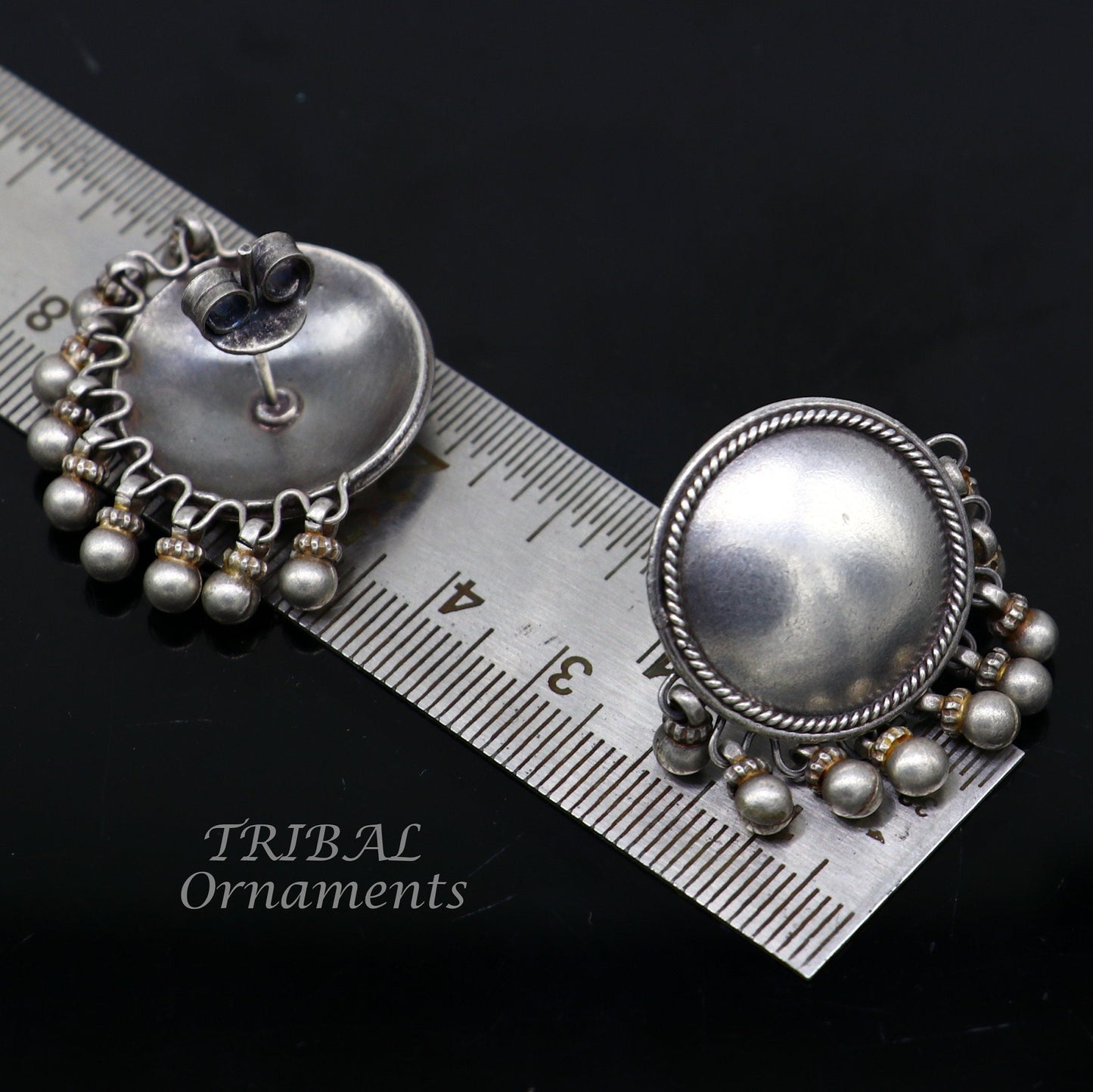 Vintage design 925 sterling silver plain style handmade round design fabulous Stud earrings tribal jewelry from Rajasthan india s1103 - TRIBAL ORNAMENTS