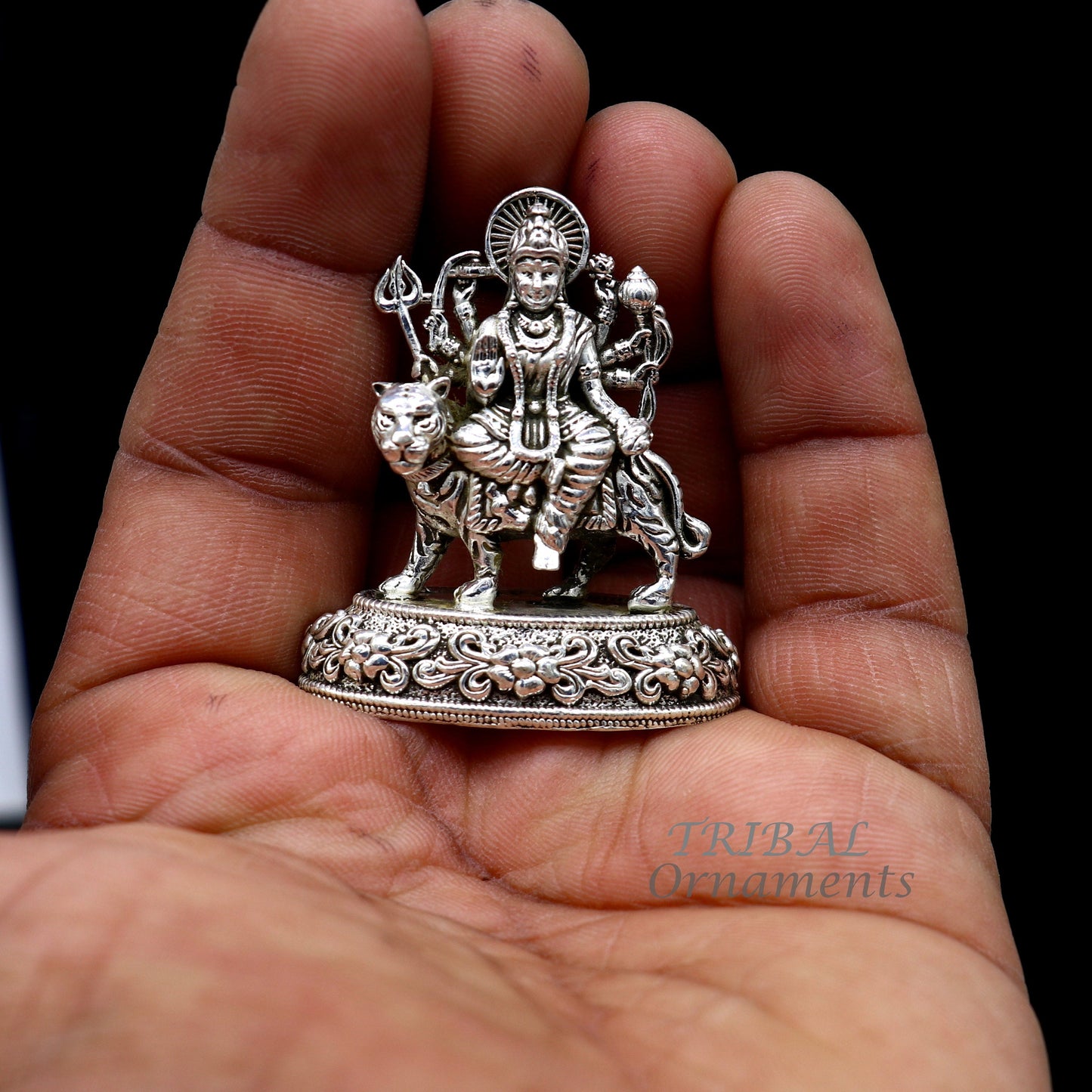 925 Sterling silver Goddess durga/bhawani maa, Pooja Articles statue, handcrafted decorative statue sculpture amazing gifting Art593 - TRIBAL ORNAMENTS