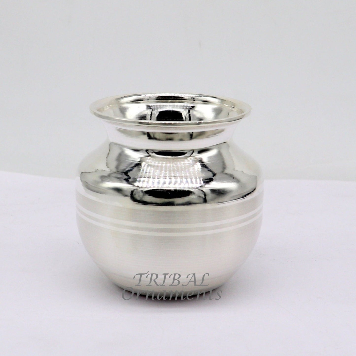2.3"inches 925 sterling silver handmade plain small Kalash or pot, unique special silver puja article, water or milk kalash pot india su988 - TRIBAL ORNAMENTS