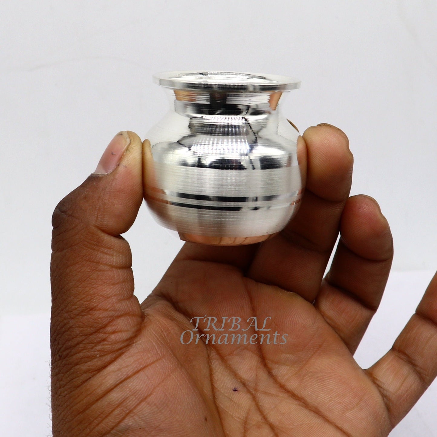 1.8"inches 925 sterling silver handmade plain small Kalash or pot, unique special silver puja article, water or milk kalash pot india su990 - TRIBAL ORNAMENTS