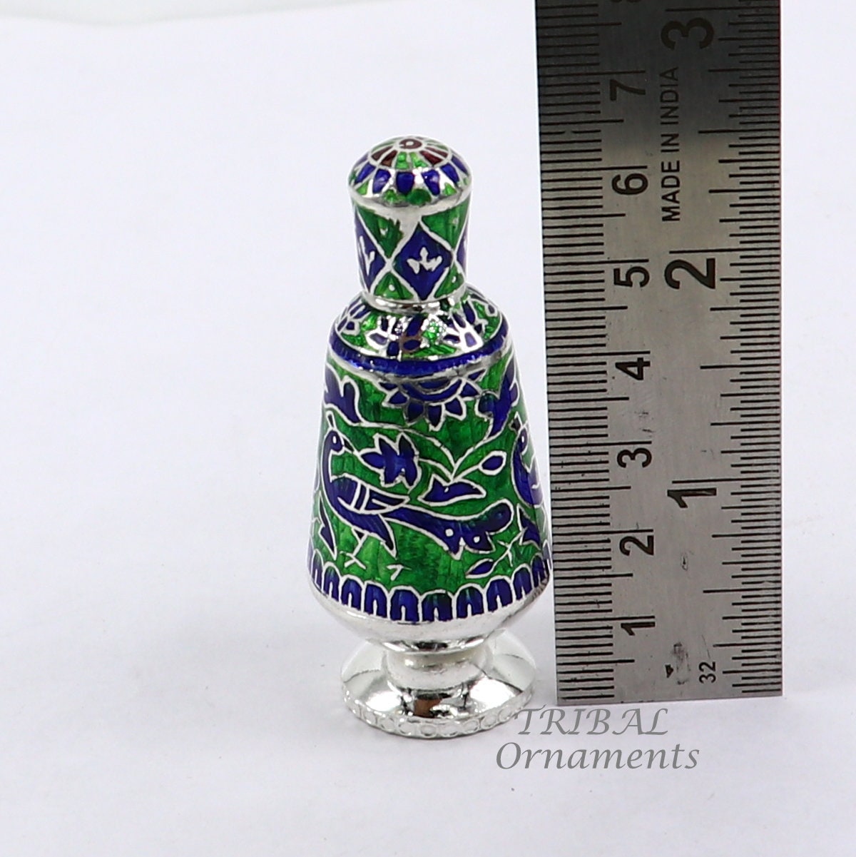 925 sterling silver handmade Sindoor box, Kumkum box/ trinket box brides enamel (meenakari) jewelry collection from Rajasthan india stb719 - TRIBAL ORNAMENTS