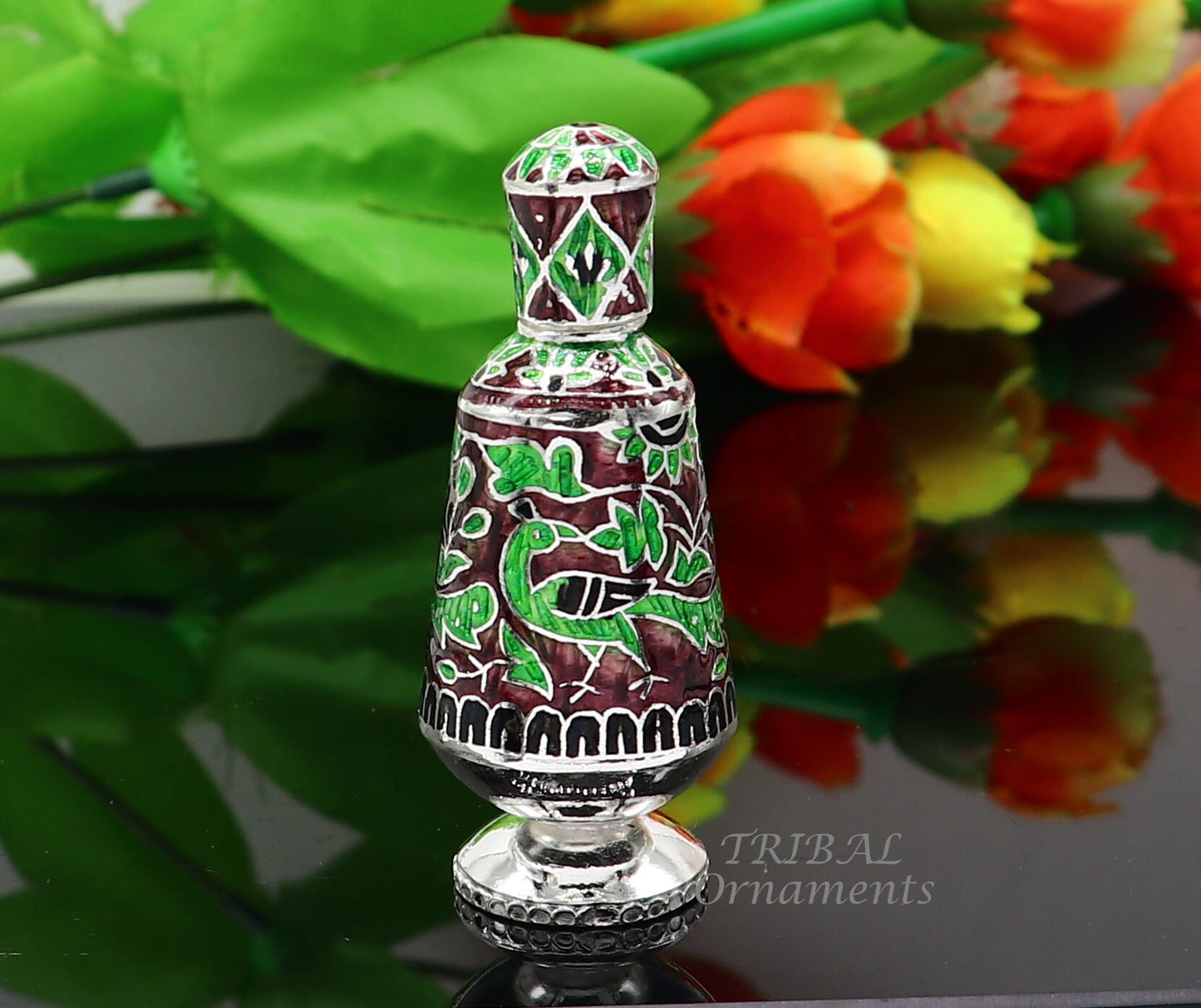 925 Sterling silver handmade fabulous meenakari trinket box, container box, casket box, sindoor box, enamel work customized box stb721 - TRIBAL ORNAMENTS