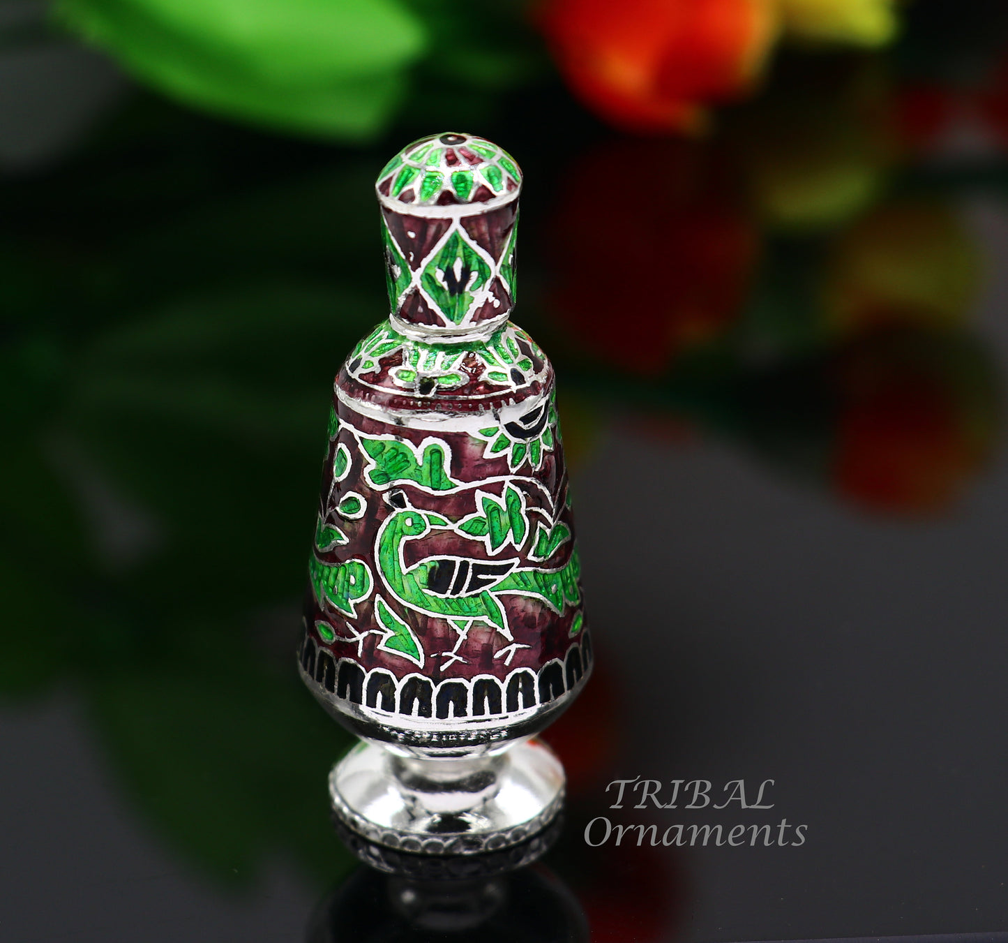 925 Sterling silver handmade fabulous meenakari trinket box, container box, casket box, sindoor box, enamel work customized box stb721 - TRIBAL ORNAMENTS