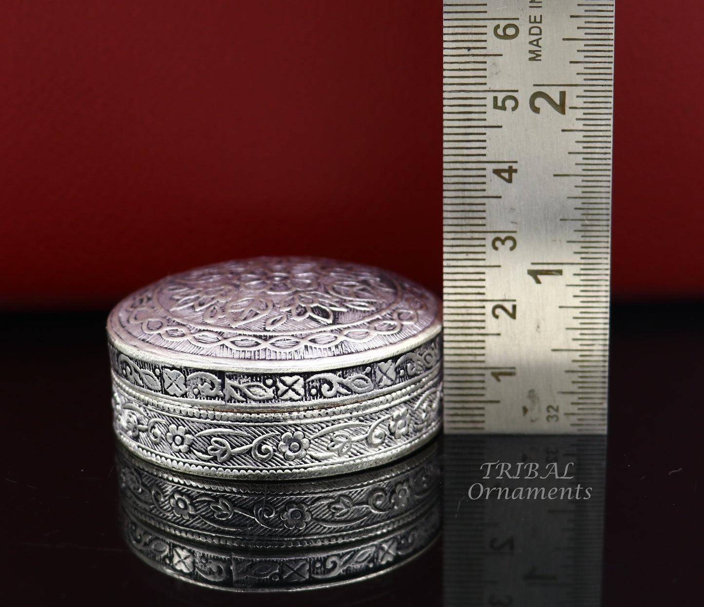 2" wide Vintage style 925 sterling silver handmade trinket box, eye kajal box, container box, kumkum box, sindur box, brides gift stb714 - TRIBAL ORNAMENTS
