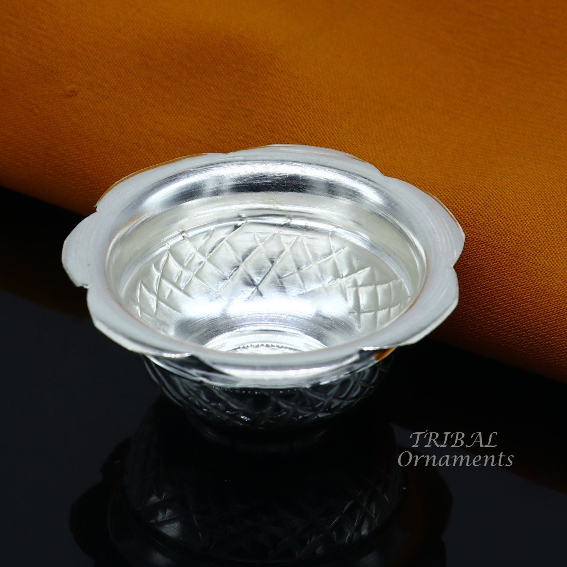 999 fine silver handmade design holy prasadam bowl or silver utensils for temple serving to god, best gifting article to your idols su972 - TRIBAL ORNAMENTS