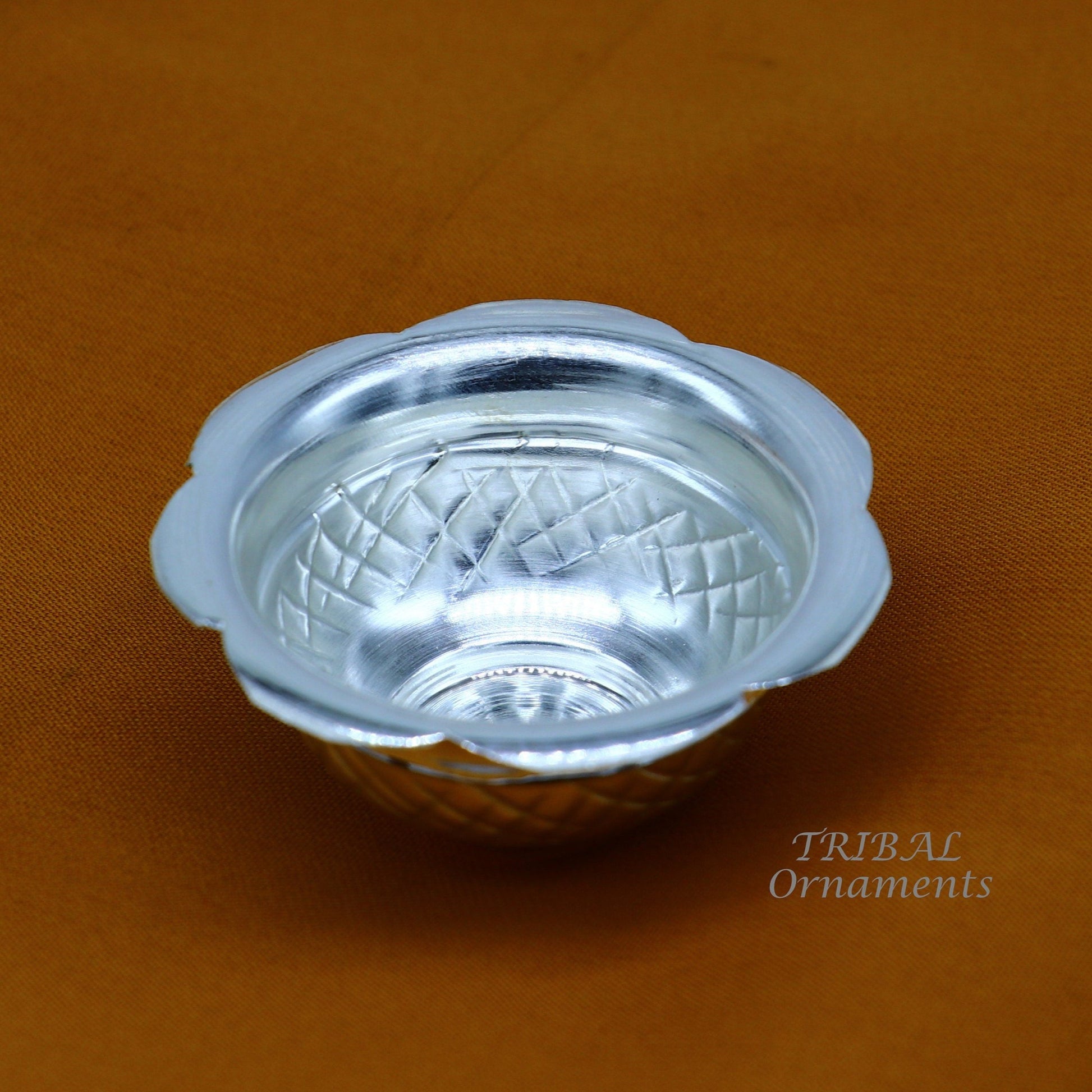 999 fine silver handmade design holy prasadam bowl or silver utensils for temple serving to god, best gifting article to your idols su972 - TRIBAL ORNAMENTS