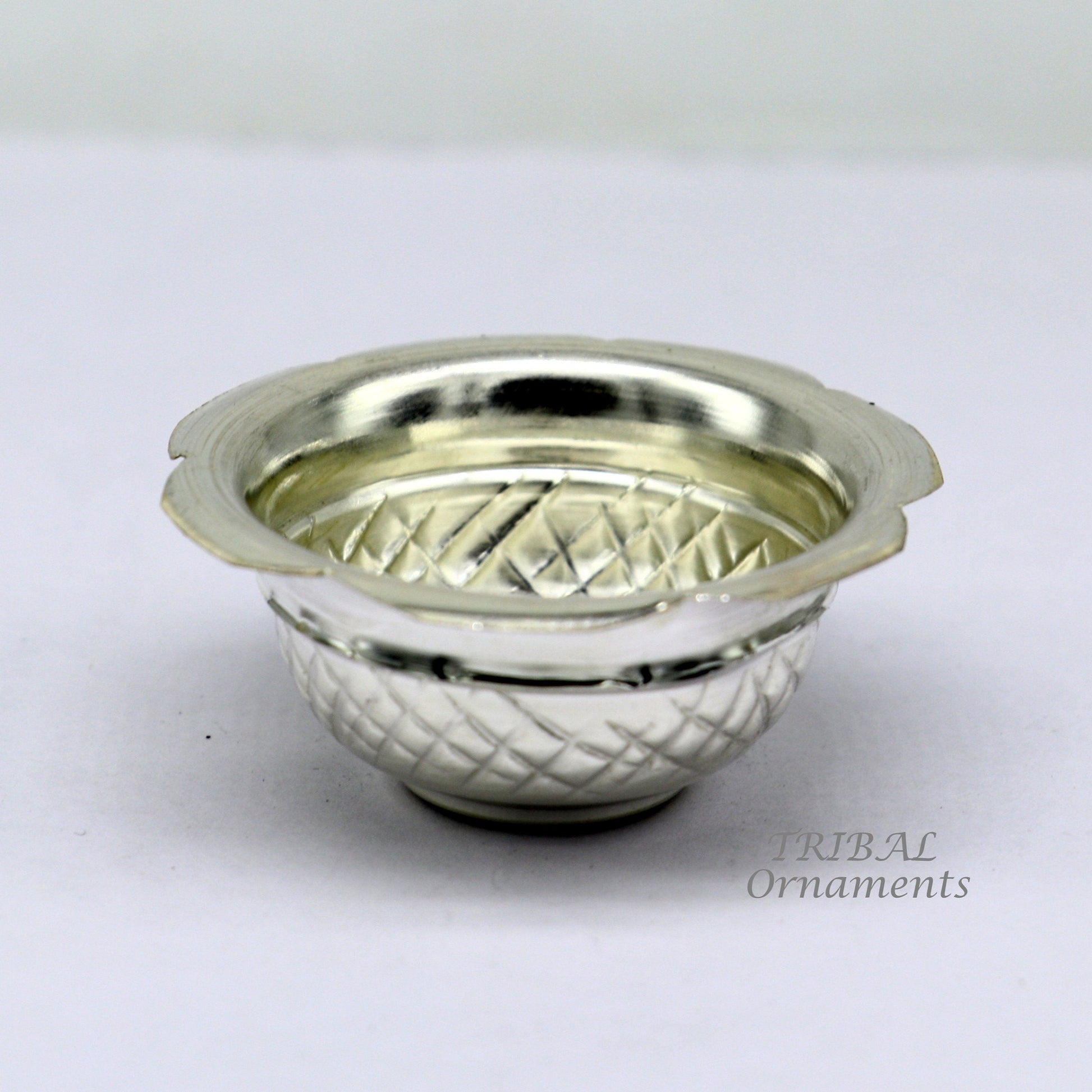 999 fine silver handmade design holy prasadam bowl or silver utensils for temple serving to god, best gifting article to your idols su972 - TRIBAL ORNAMENTS