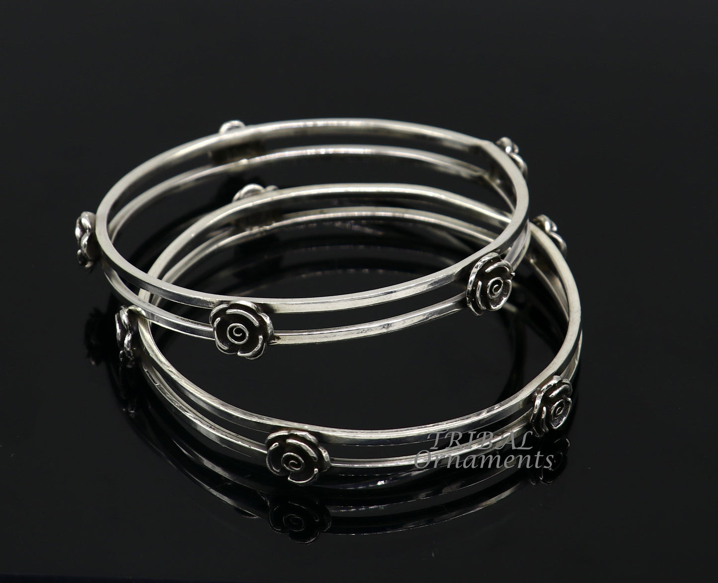 925 sterling silver flower design unique flower style handmade bangle bracelet, best brides collection wedding jewelry from india nba344 - TRIBAL ORNAMENTS