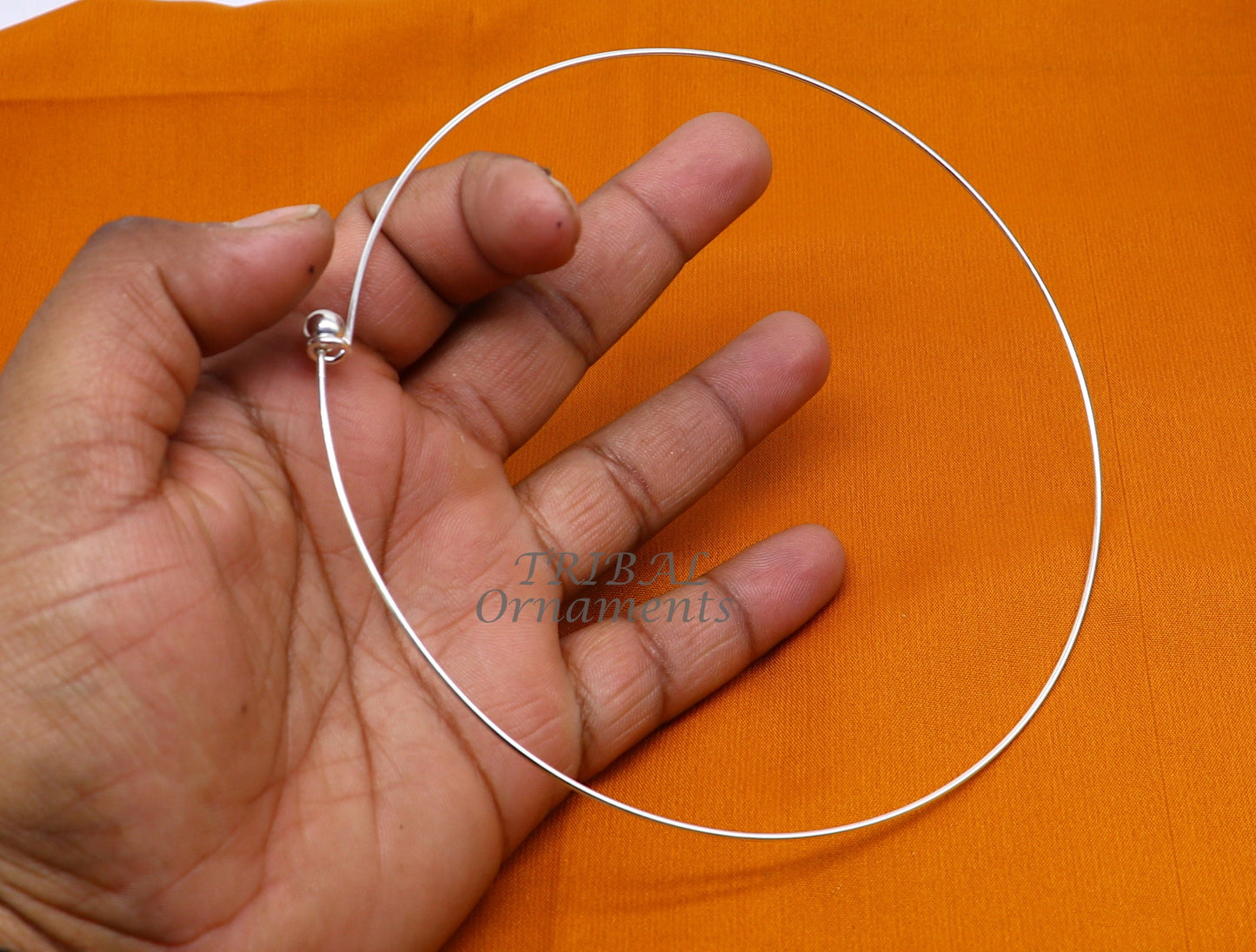 1mm round plain design 925 sterling silver handmade neck band or neck ring for all types of pendant, best ethnic choker from india set520 - TRIBAL ORNAMENTS