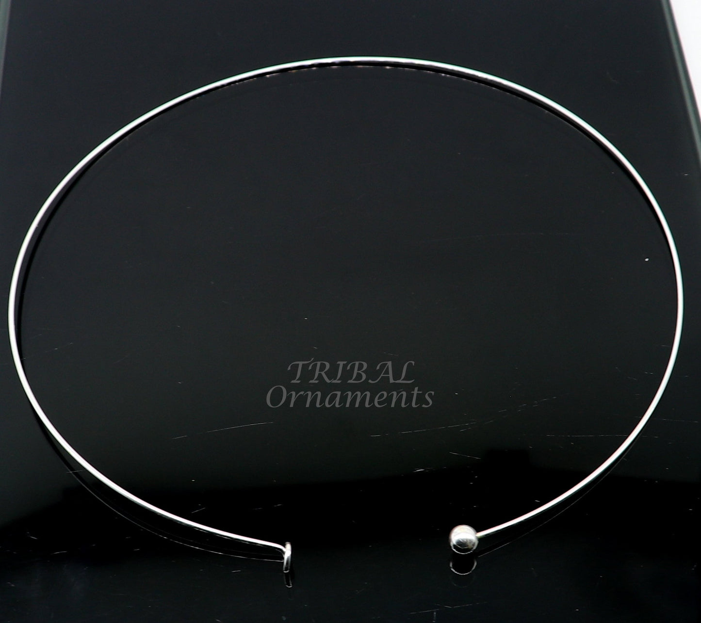1mm round plain design 925 sterling silver handmade neck band or neck ring for all types of pendant, best ethnic choker from india set521 - TRIBAL ORNAMENTS