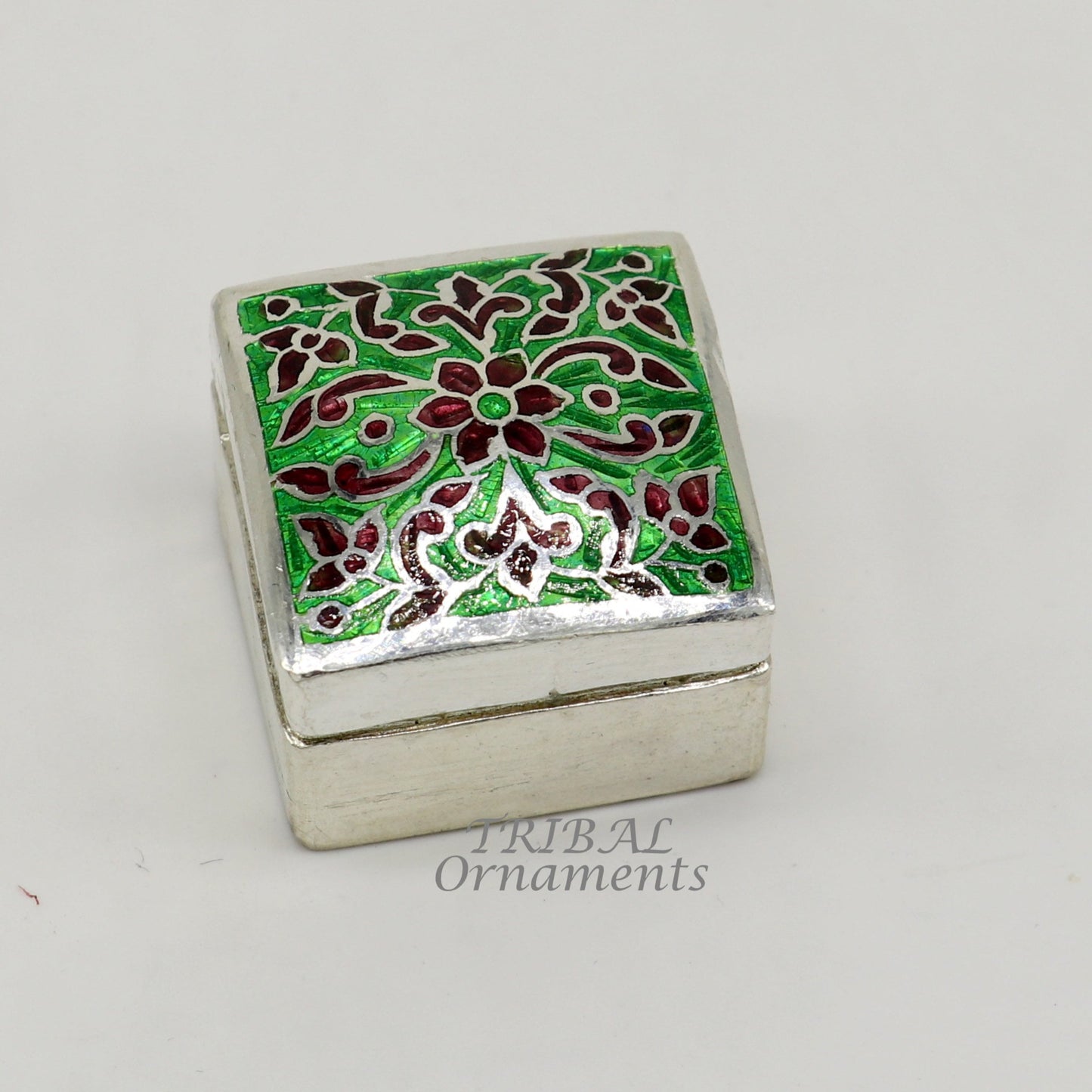925 sterling silver trinket box, kajal box/casket box bridal square shape box collection, container box, eyeliner box gifting art stb731 - TRIBAL ORNAMENTS