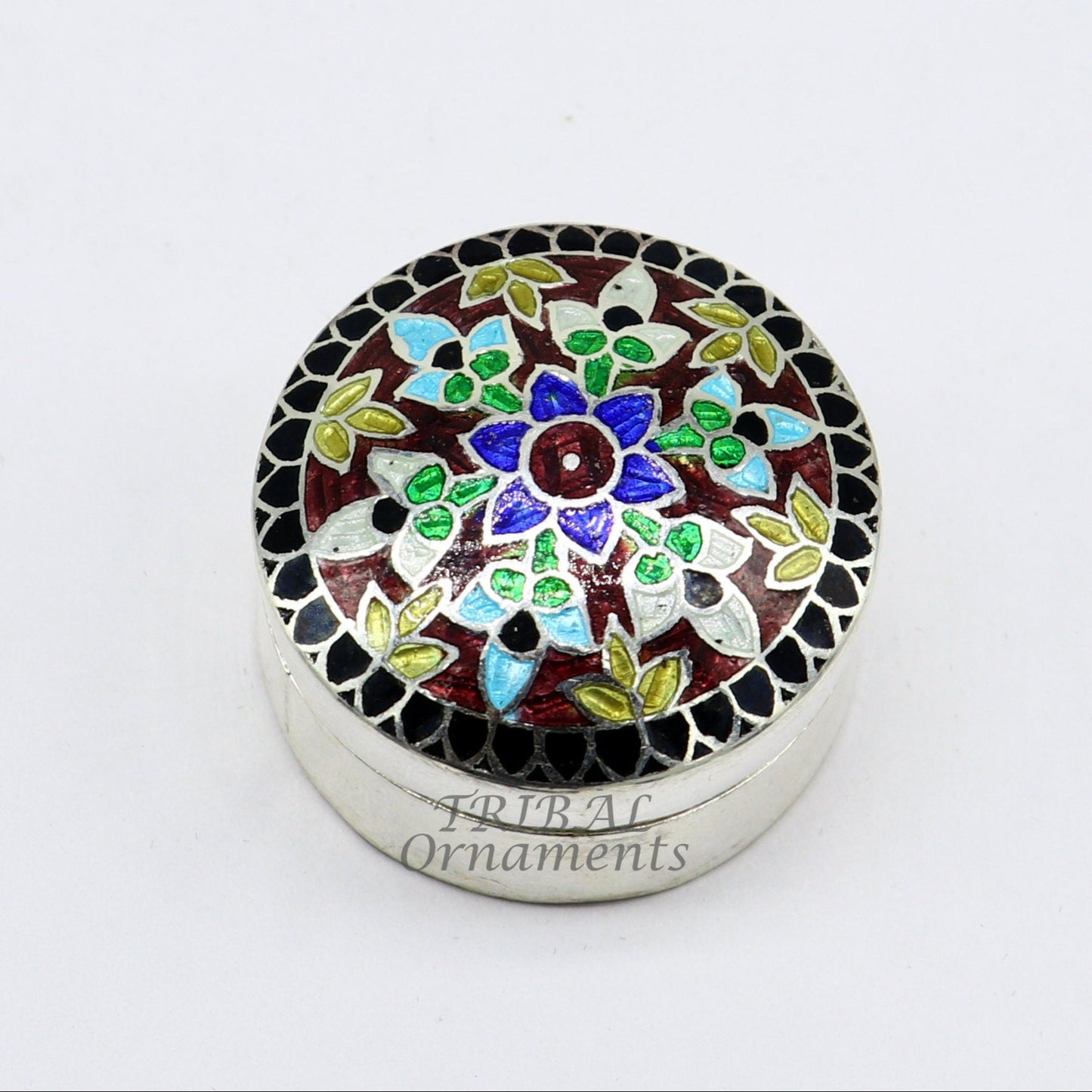925 sterling silver trinket box, kajal box/casket box, round shape box brides accessories container box, eyeliner box gifting art stb735 - TRIBAL ORNAMENTS
