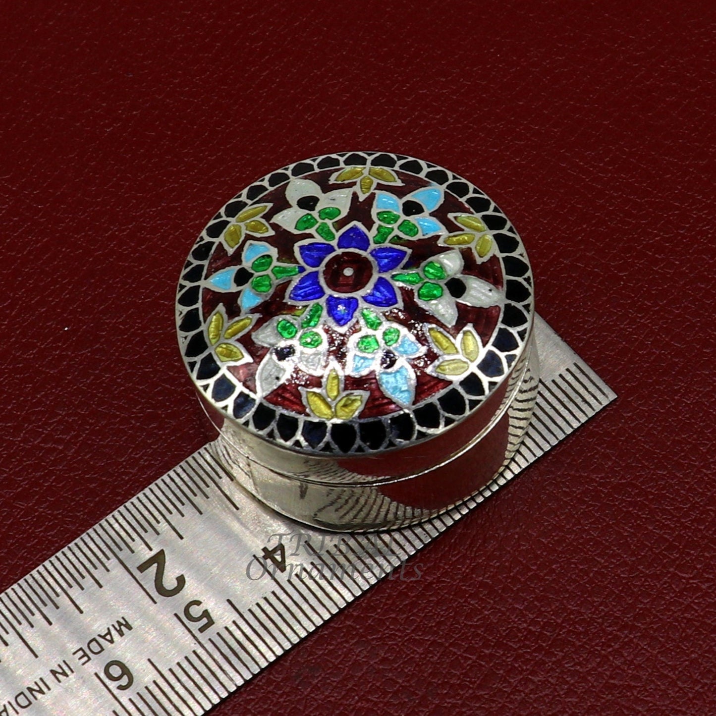 925 sterling silver trinket box, kajal box/casket box, round shape box brides accessories container box, eyeliner box gifting art stb735 - TRIBAL ORNAMENTS
