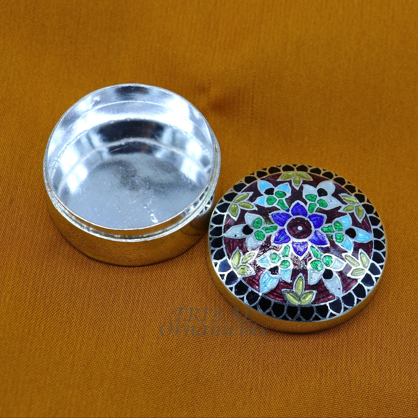 925 sterling silver trinket box, kajal box/casket box, round shape box brides accessories container box, eyeliner box gifting art stb735 - TRIBAL ORNAMENTS