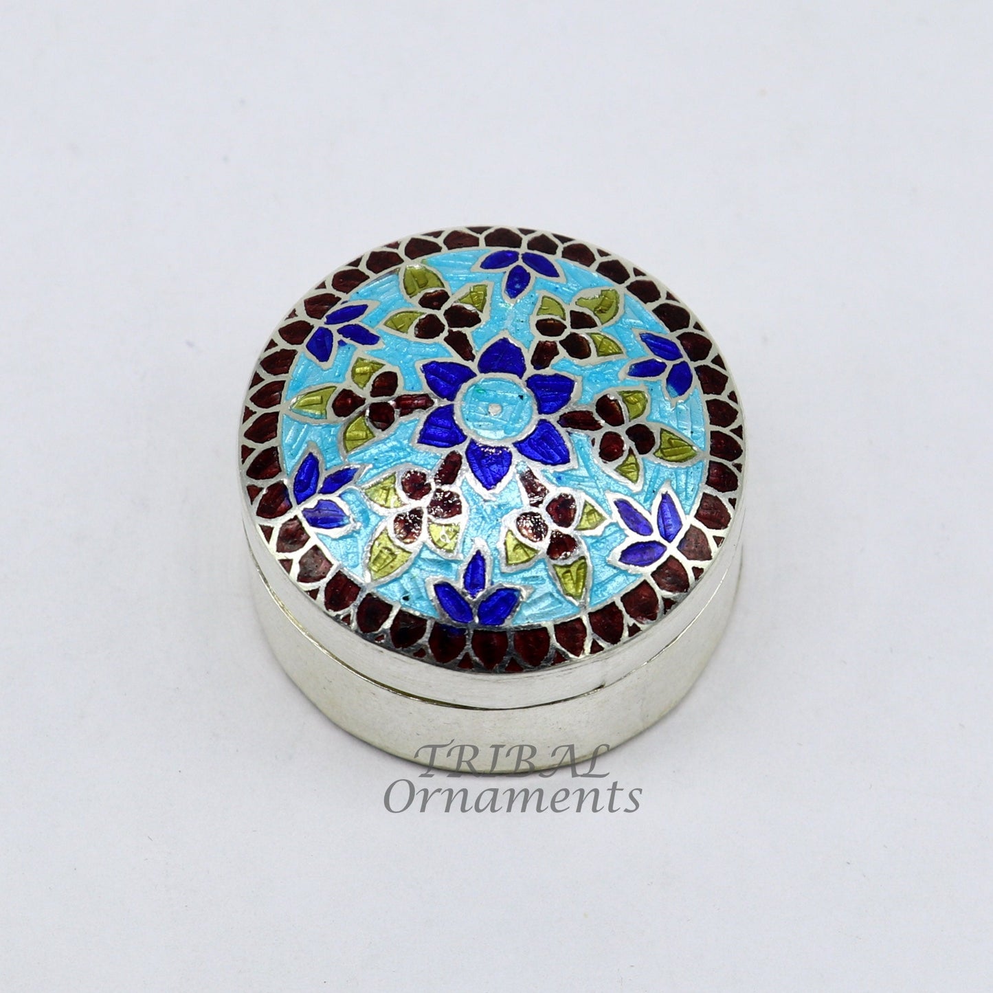 925 sterling silver trinket box, kajal box/casket box, round shape box brides accessories container box, eyeliner box gifting art stb736 - TRIBAL ORNAMENTS
