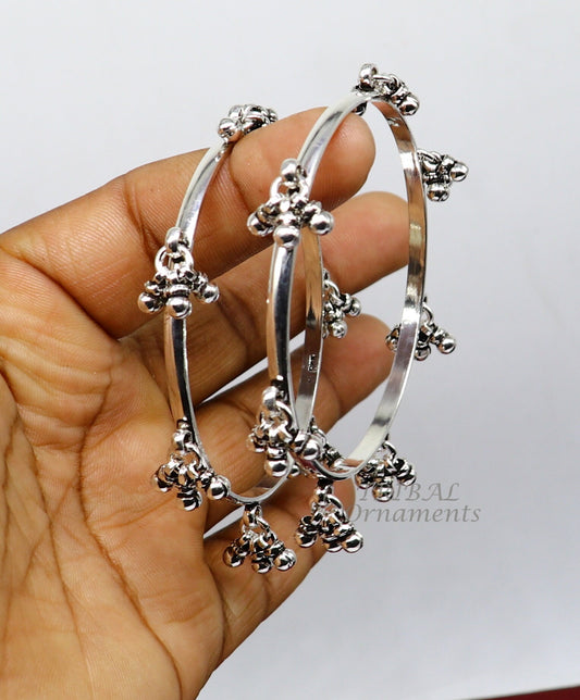 925 sterling silver handmade customized excellent hanging bells bridesmaid bangle bracelet kada, wedding personalized gifting jewelry nba346 - TRIBAL ORNAMENTS
