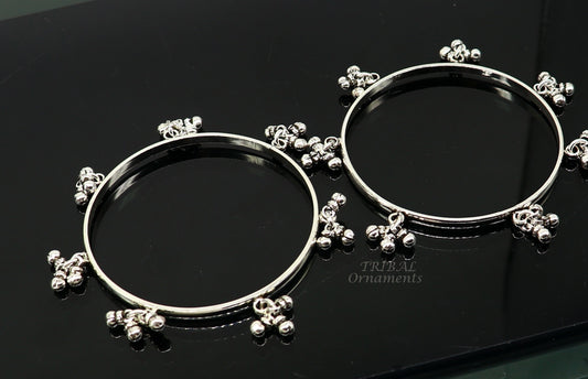 925 sterling silver handmade customized excellent hanging bells bridesmaid bangle bracelet kada, wedding personalized gifting jewelry nba346 - TRIBAL ORNAMENTS