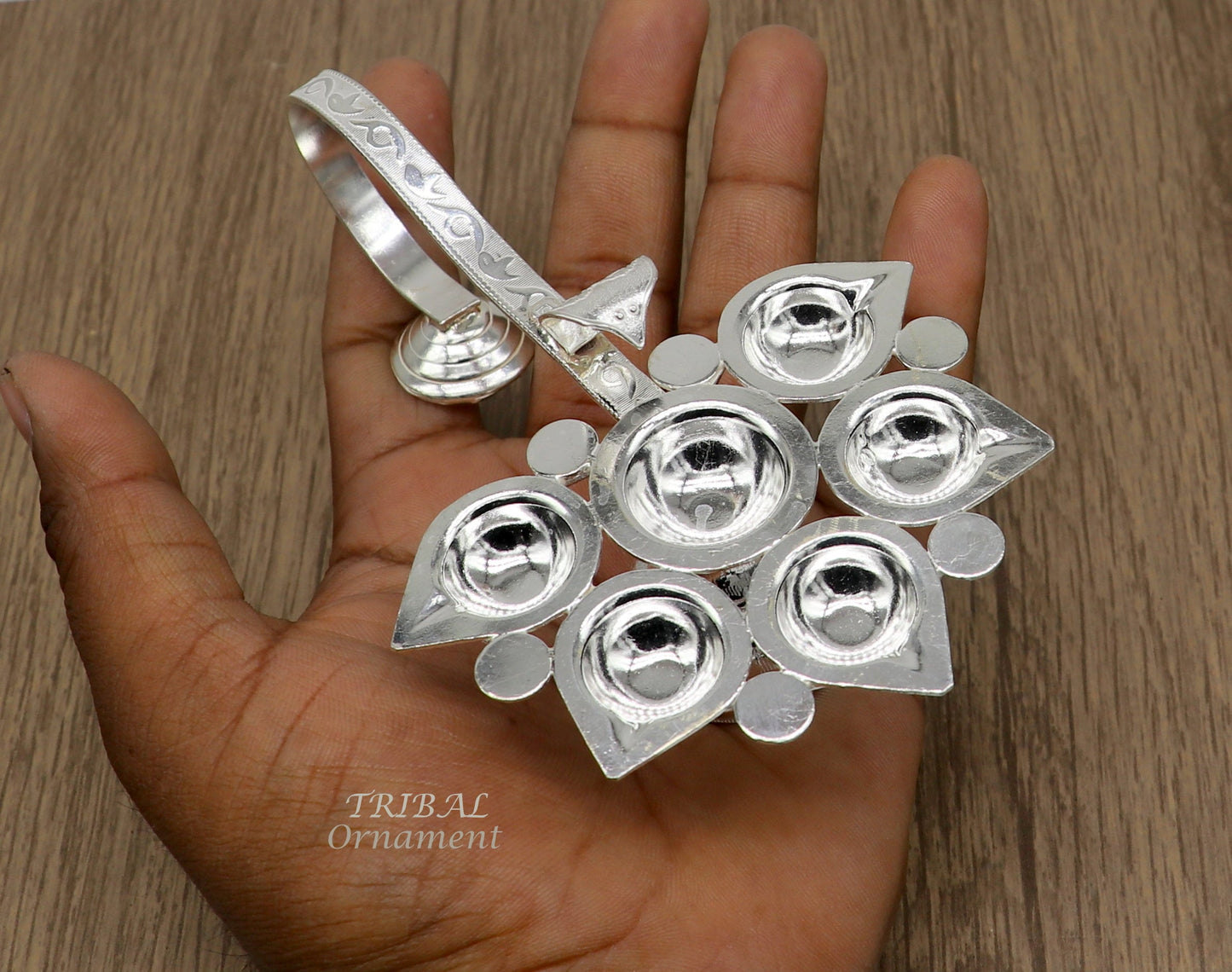 925 Sterling silver handmade amazing design home temple art Aarti lamp, amazing 5 deepak 5 lamp arti temple art puja figurine su980 - TRIBAL ORNAMENTS