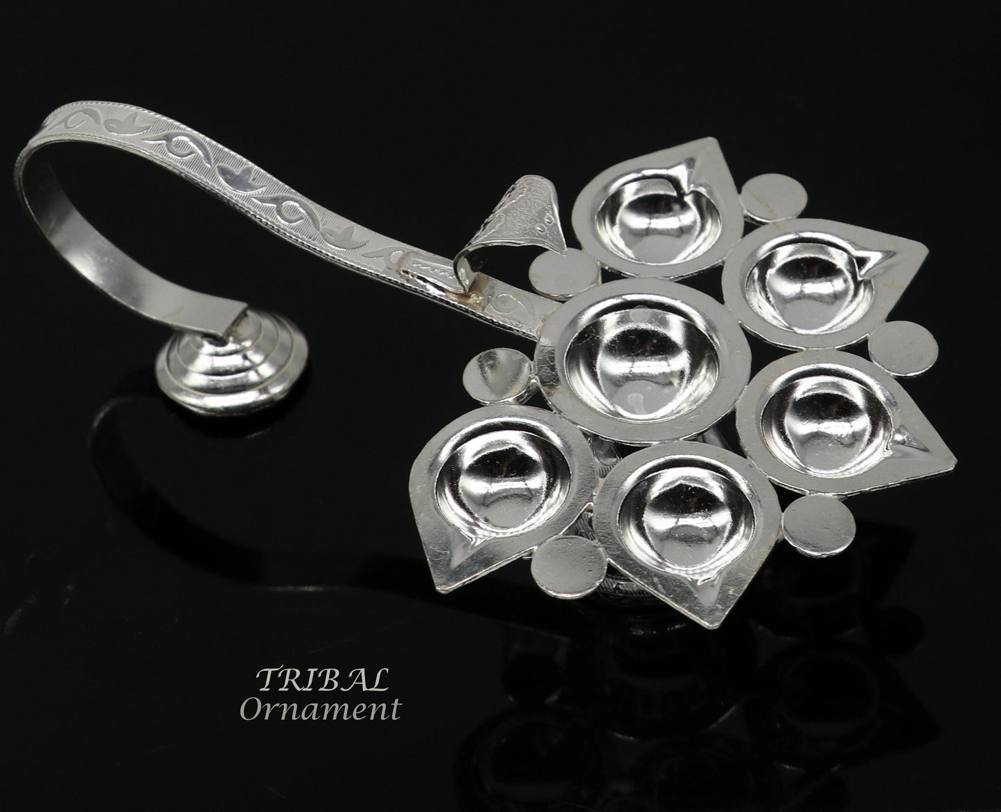 925 Sterling silver handmade amazing design home temple art Aarti lamp, amazing 5 deepak 5 lamp arti temple art puja figurine su980 - TRIBAL ORNAMENTS