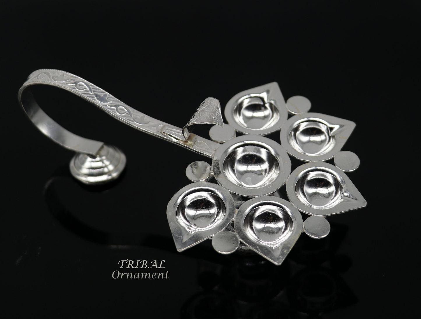 925 Sterling silver handmade amazing design home temple art Aarti lamp, amazing 5 deepak 5 lamp arti temple art puja figurine su980 - TRIBAL ORNAMENTS