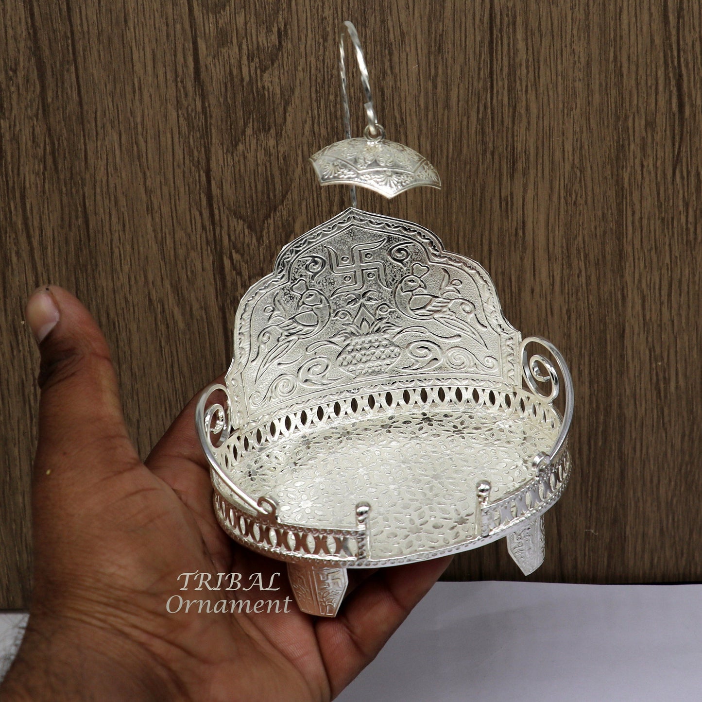 925 pure sterling silver Singhasan, divine silver throne, god statue's stand chair Singhasan, temple art puja Aasan chouki article su981 - TRIBAL ORNAMENTS