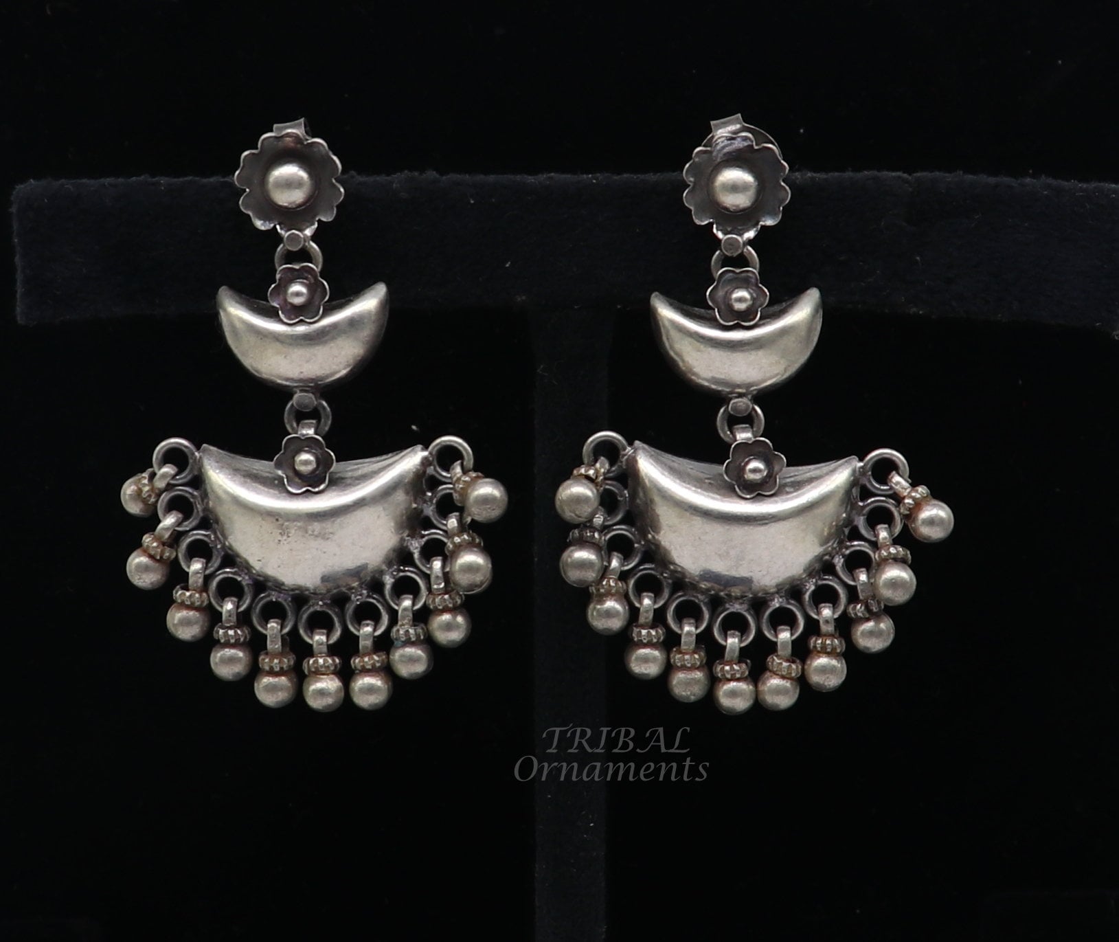 Cultural silver earrings, fashionable and versatile floral silver 3 steps drop dangles ethnic pattern made by 925 sterling silver s1114 - TRIBAL ORNAMENTS