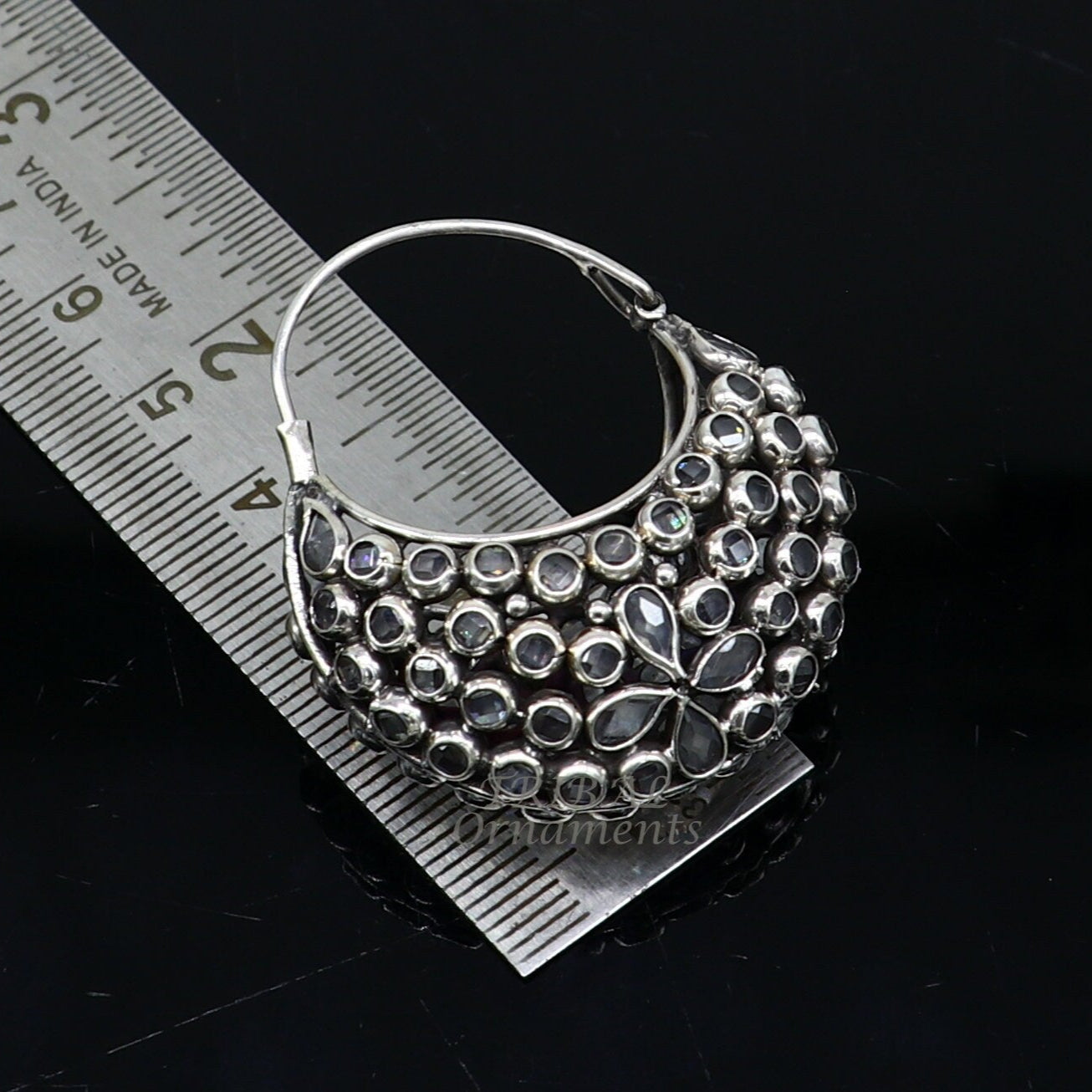 925 sterling silver amazing handmade vintage stylish crystal polki stone hoops earring, gorgeous brides belly dance jewelry s1096 - TRIBAL ORNAMENTS
