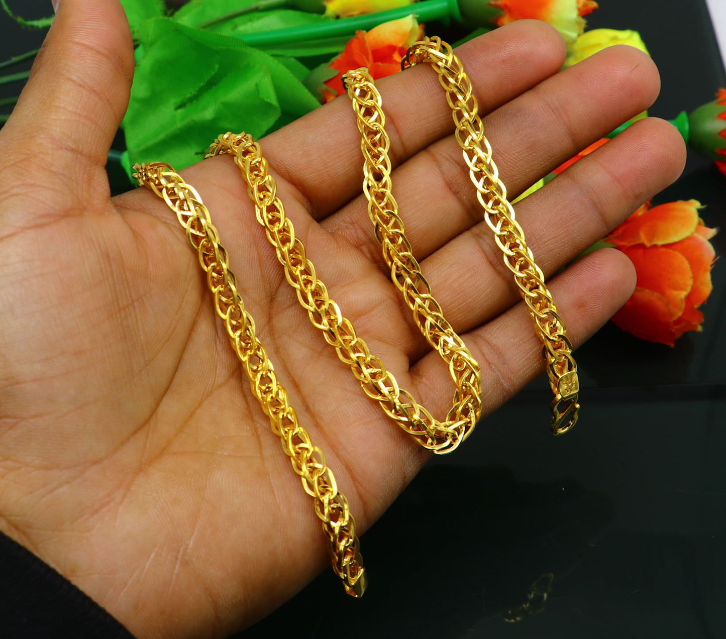 22karat yellow gold handmade unique design all sizes chain necklace amazing men's gifting wedding jewelry ch575 - TRIBAL ORNAMENTS