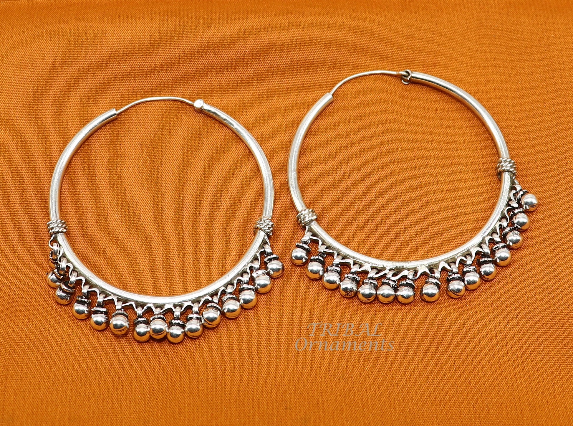 925 sterling silver handmade hoop earring elegant delegate Bali, hanging bells, hook, hoop gifting gorgeous tribal customized jewelry s1117 - TRIBAL ORNAMENTS
