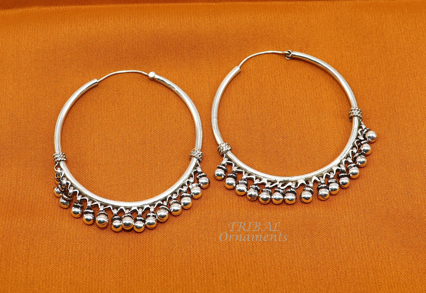 925 sterling silver handmade hoop earring elegant delegate Bali, hanging bells, hook, hoop gifting gorgeous tribal customized jewelry s1117 - TRIBAL ORNAMENTS