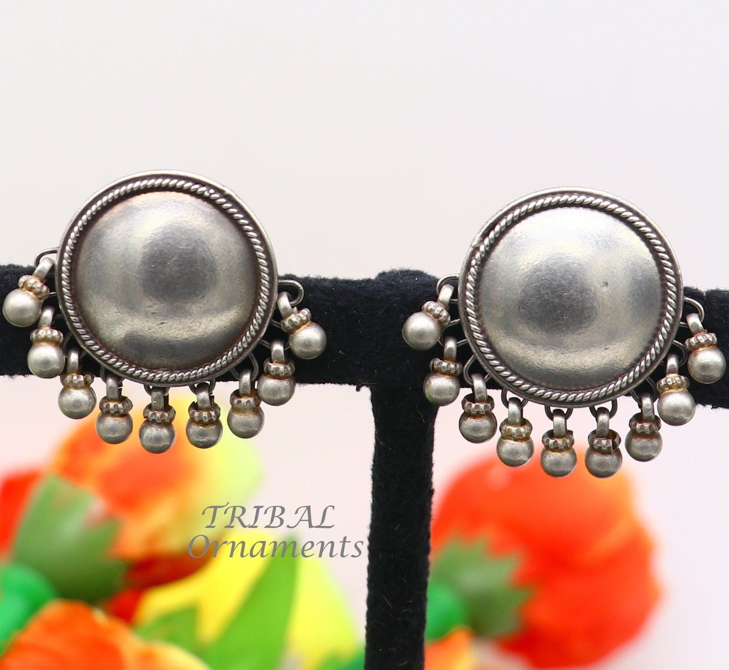 Vintage design 925 sterling silver plain style handmade round design fabulous Stud earrings tribal jewelry from Rajasthan india s1103 - TRIBAL ORNAMENTS