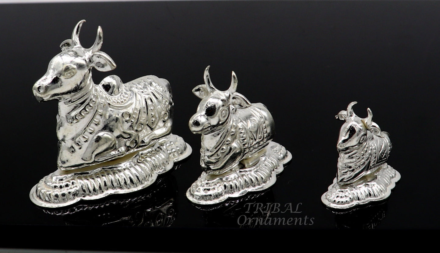 Lord Shiva Vahan Nandi Maharaj sterling silver handmade small article for puja, best gift for lord Shiva, divine Nandi statue su982 - TRIBAL ORNAMENTS