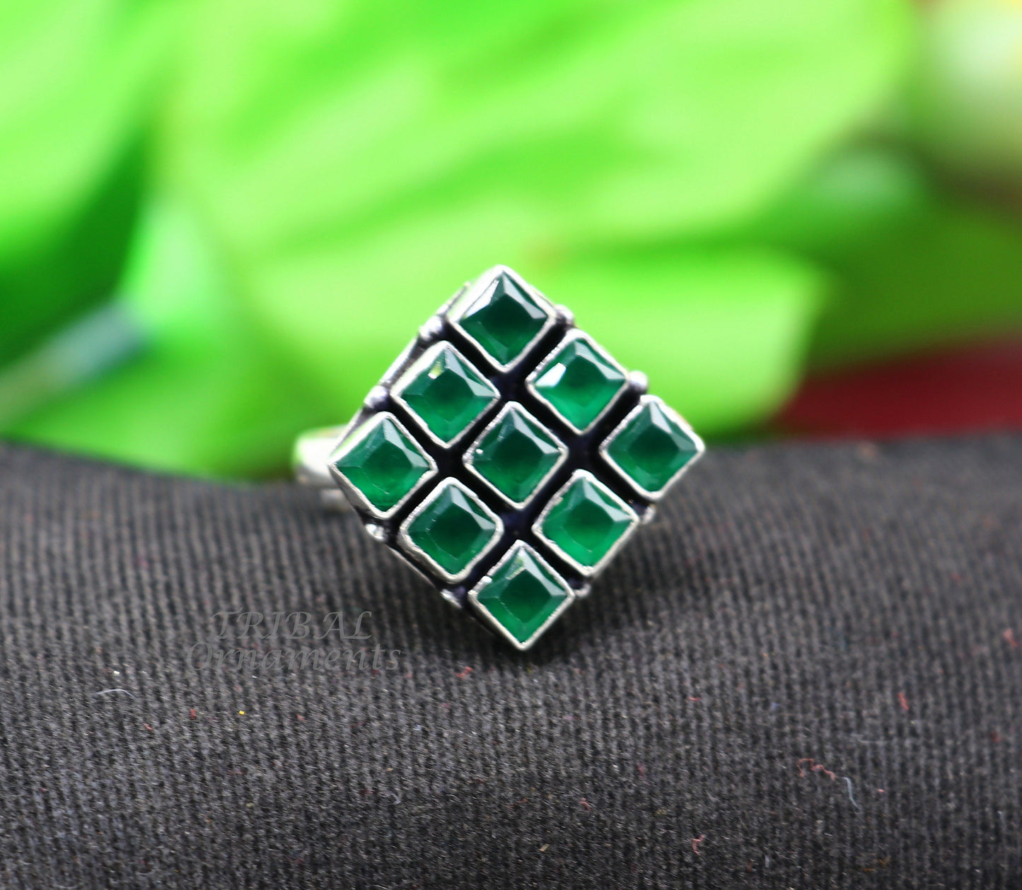 Amazing green stone Modern cultural fashionable 925 sterling silver adjustable ring, best gift for her/girls, charming jewelry india sr352 - TRIBAL ORNAMENTS
