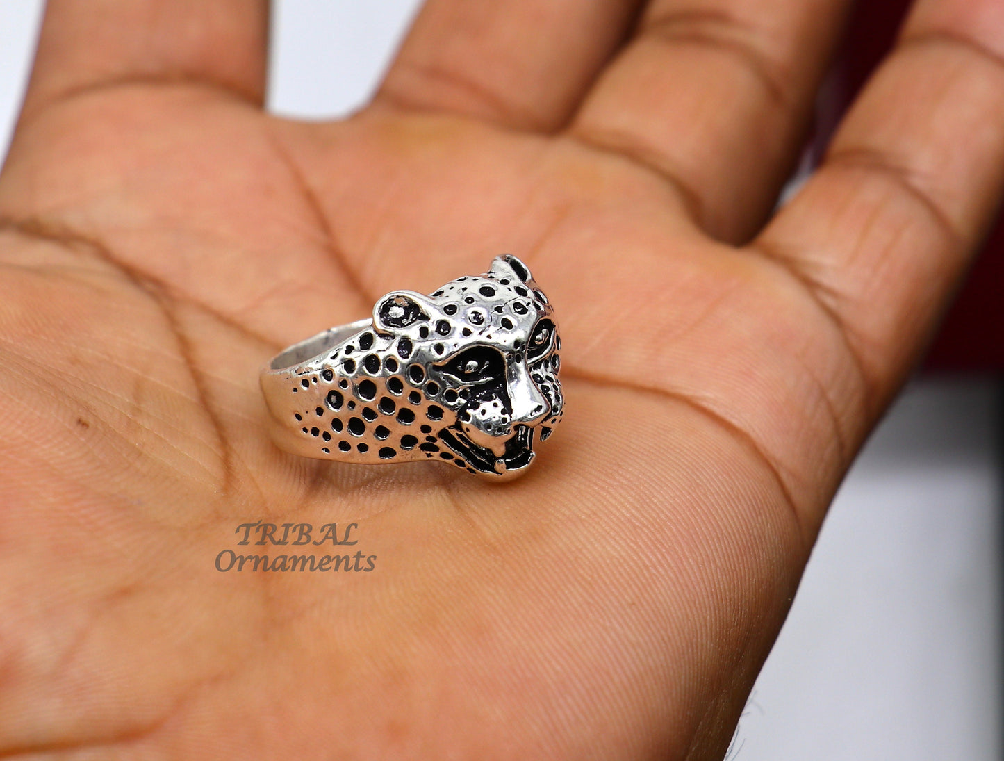 92.5% sterling silver handmade king lion head face for men's and boys gifting, stylish luxury lion ring sr362 - TRIBAL ORNAMENTS