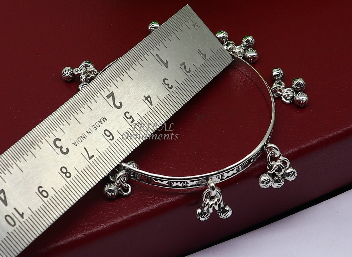 925 sterling silver handmade girl's bangle bracelet unique gorgeous jingling bells drops. excellent charm brides gifting jewelry ba177 - TRIBAL ORNAMENTS