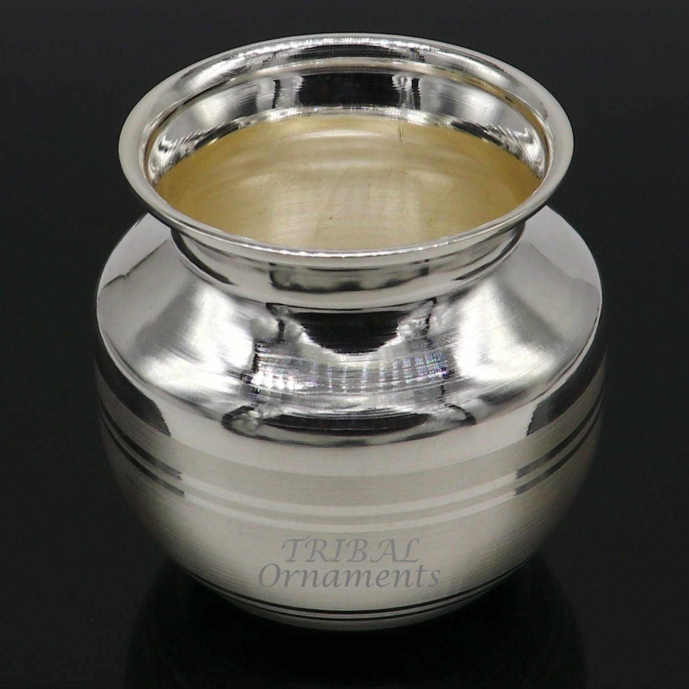 2.3"inches 925 sterling silver handmade plain small Kalash or pot, unique special silver puja article, water or milk kalash pot india su988 - TRIBAL ORNAMENTS