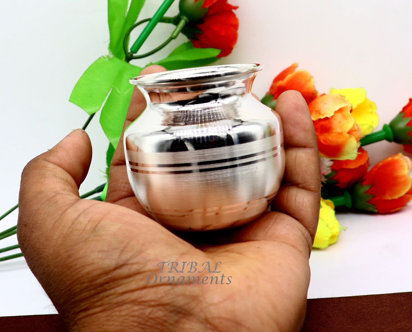2.3"inches 925 sterling silver handmade plain small Kalash or pot, unique special silver puja article, water or milk kalash pot india su988 - TRIBAL ORNAMENTS