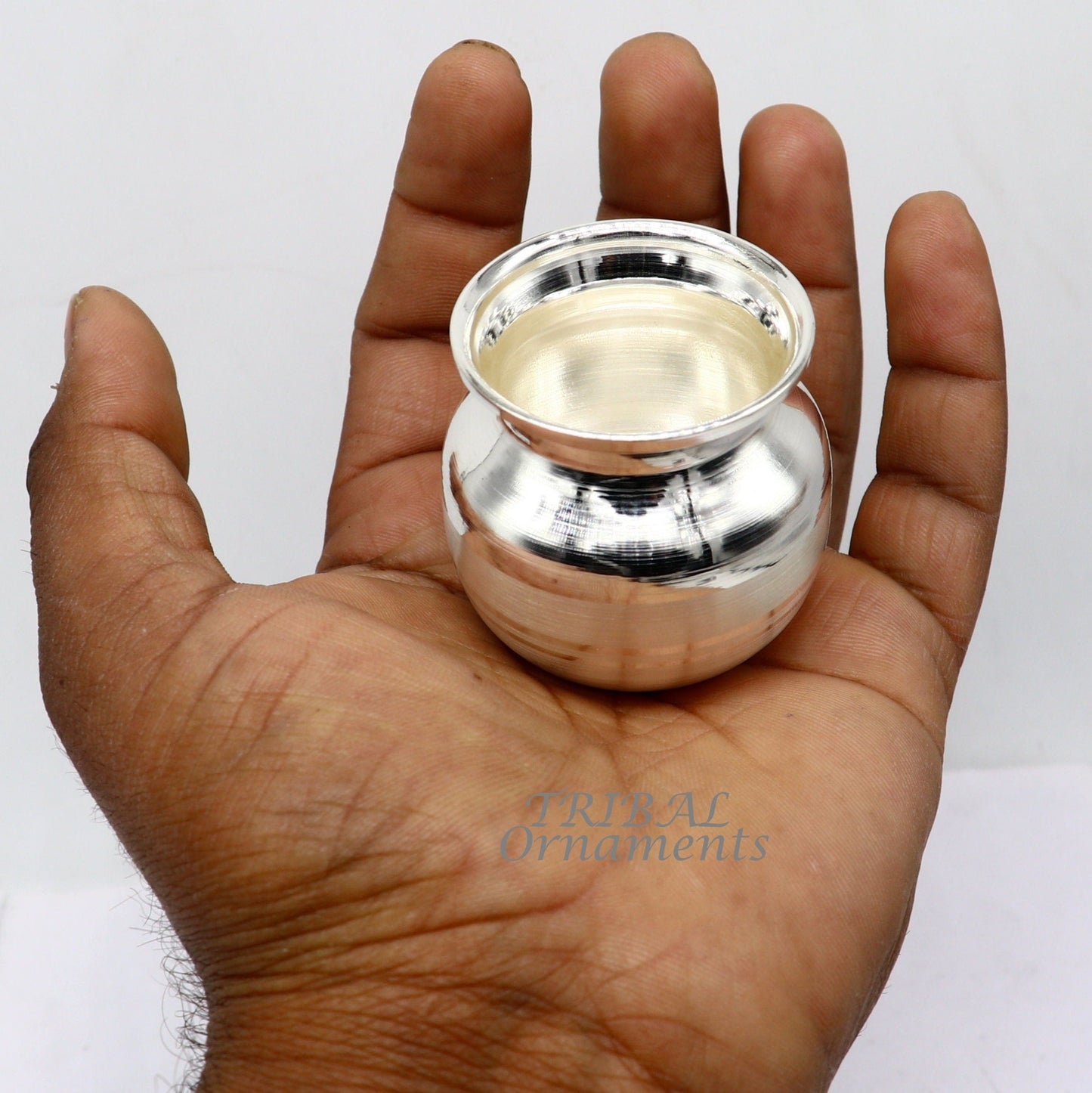 1.8"inches 925 sterling silver handmade plain small Kalash or pot, unique special silver puja article, water or milk kalash pot india su990 - TRIBAL ORNAMENTS