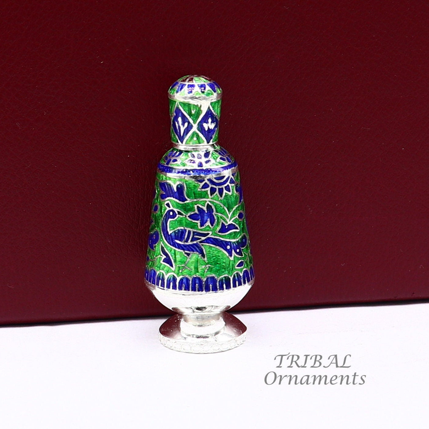 925 sterling silver handmade Sindoor box, Kumkum box/ trinket box brides enamel (meenakari) jewelry collection from Rajasthan india stb719 - TRIBAL ORNAMENTS