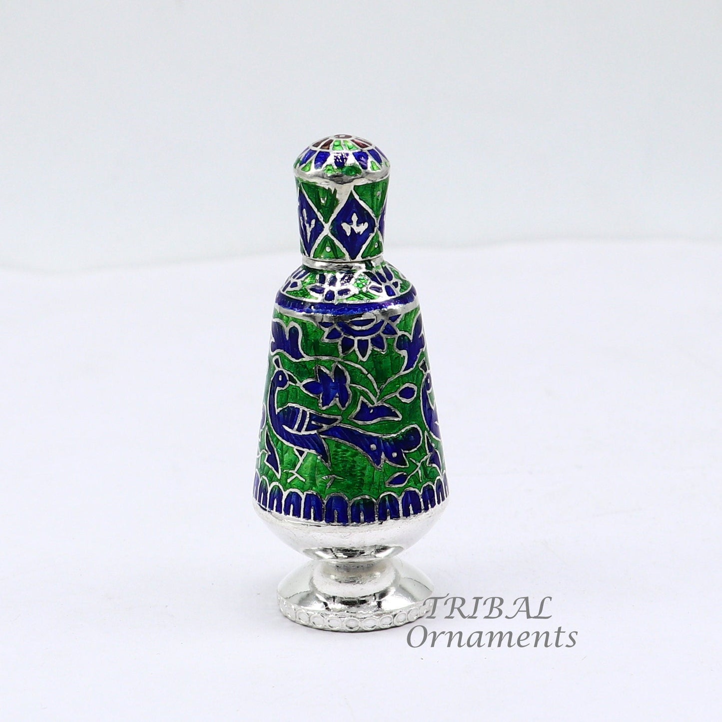 925 sterling silver handmade Sindoor box, Kumkum box/ trinket box brides enamel (meenakari) jewelry collection from Rajasthan india stb719 - TRIBAL ORNAMENTS