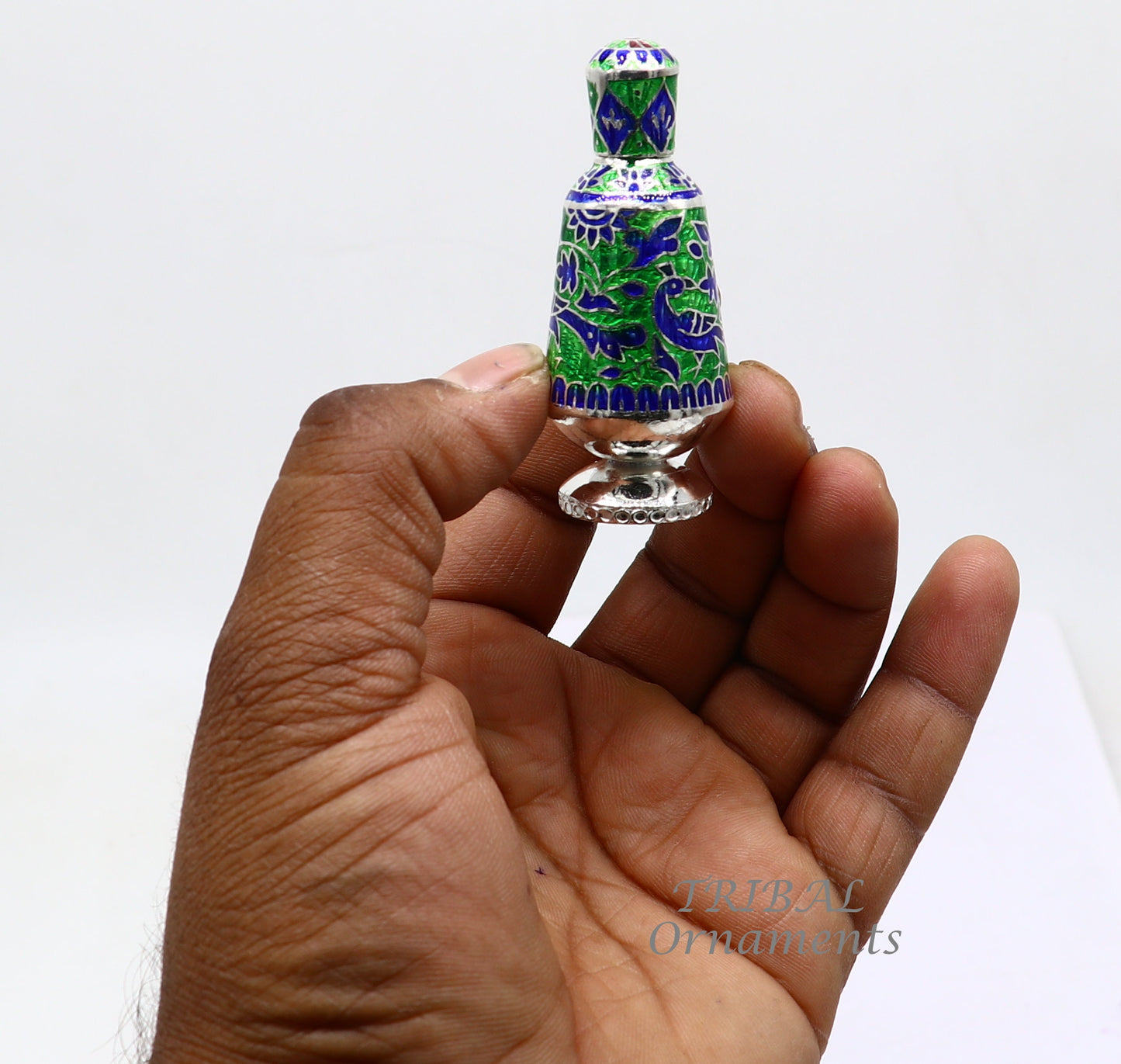 925 sterling silver handmade Sindoor box, Kumkum box/ trinket box brides enamel (meenakari) jewelry collection from Rajasthan india stb719 - TRIBAL ORNAMENTS