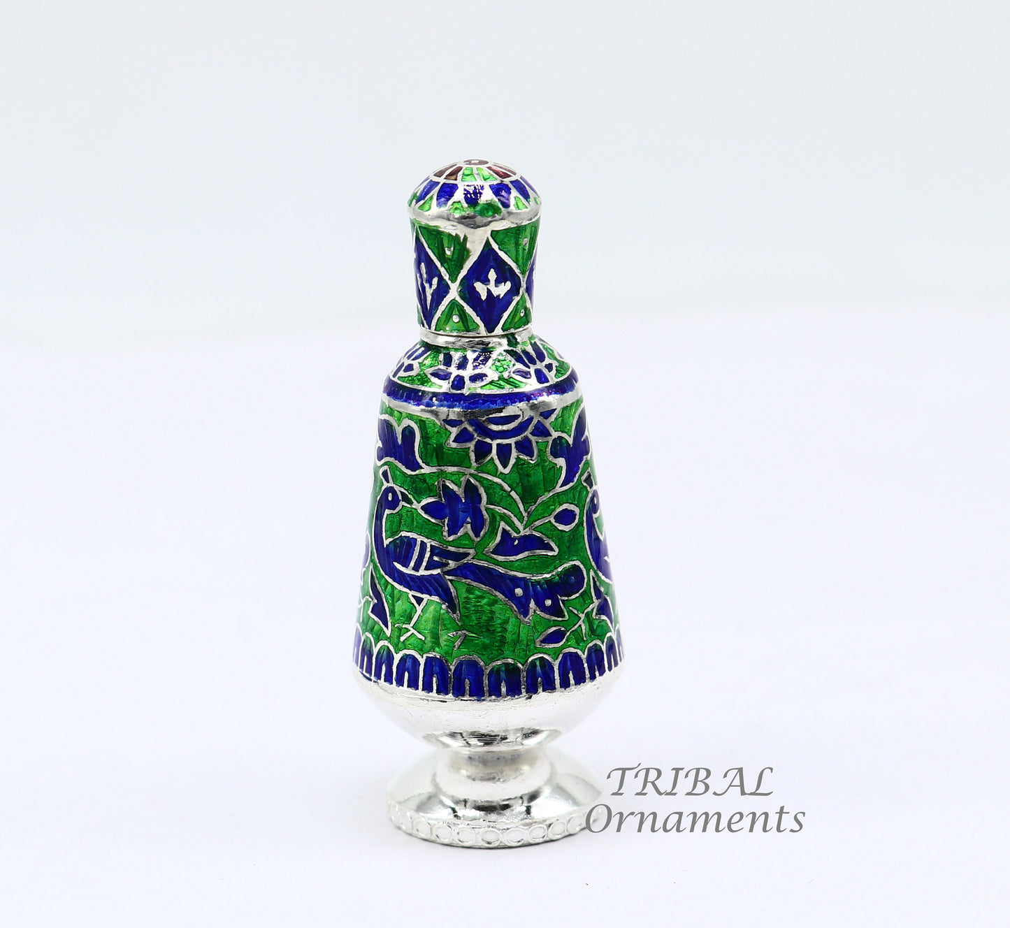 925 sterling silver handmade Sindoor box, Kumkum box/ trinket box brides enamel (meenakari) jewelry collection from Rajasthan india stb719 - TRIBAL ORNAMENTS