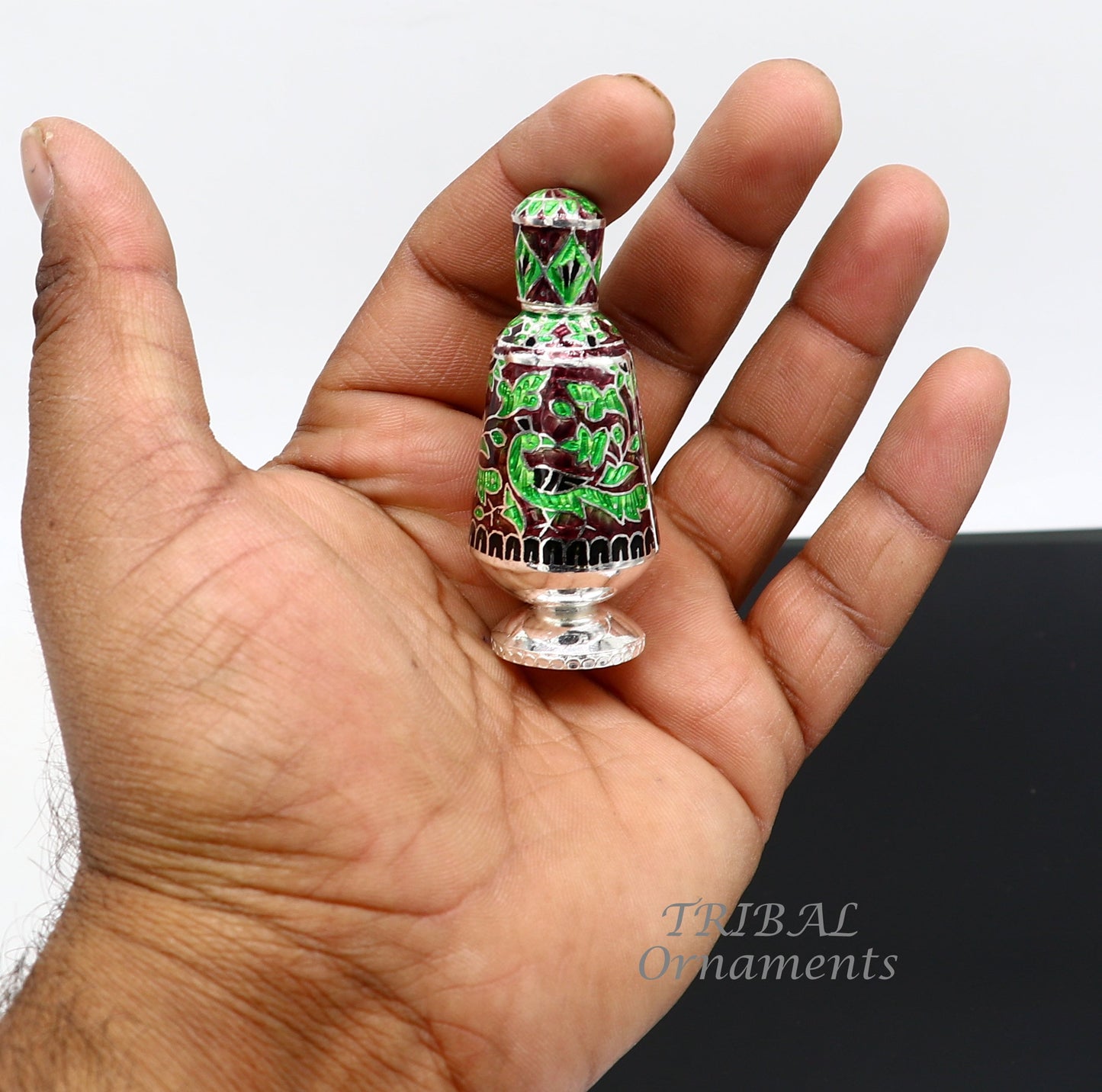 925 Sterling silver handmade fabulous meenakari trinket box, container box, casket box, sindoor box, enamel work customized box stb721 - TRIBAL ORNAMENTS