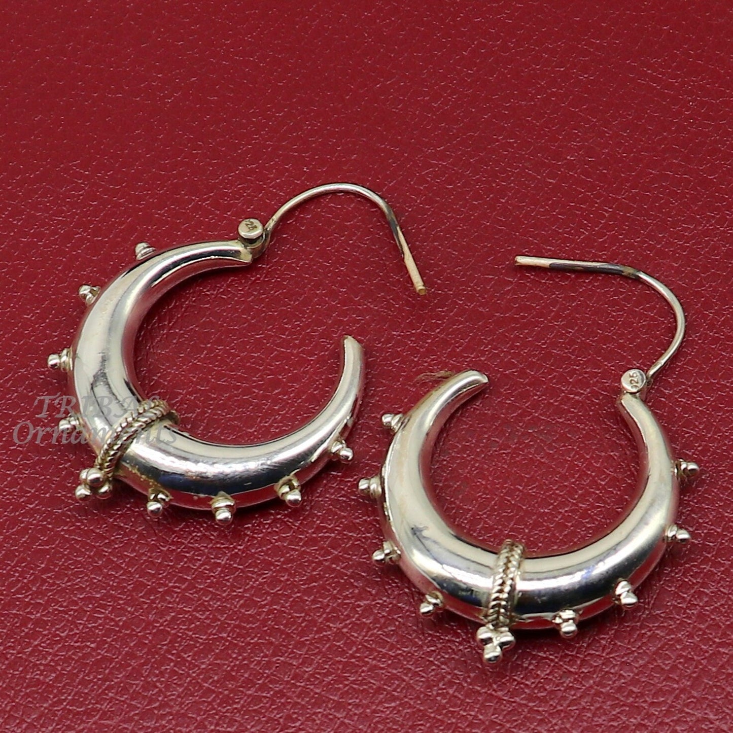 Handmade 925 sterling silver fabulous plain shining hoops earrings Bali unique style kundal unisex tribal belly dance jewelry s1118 - TRIBAL ORNAMENTS